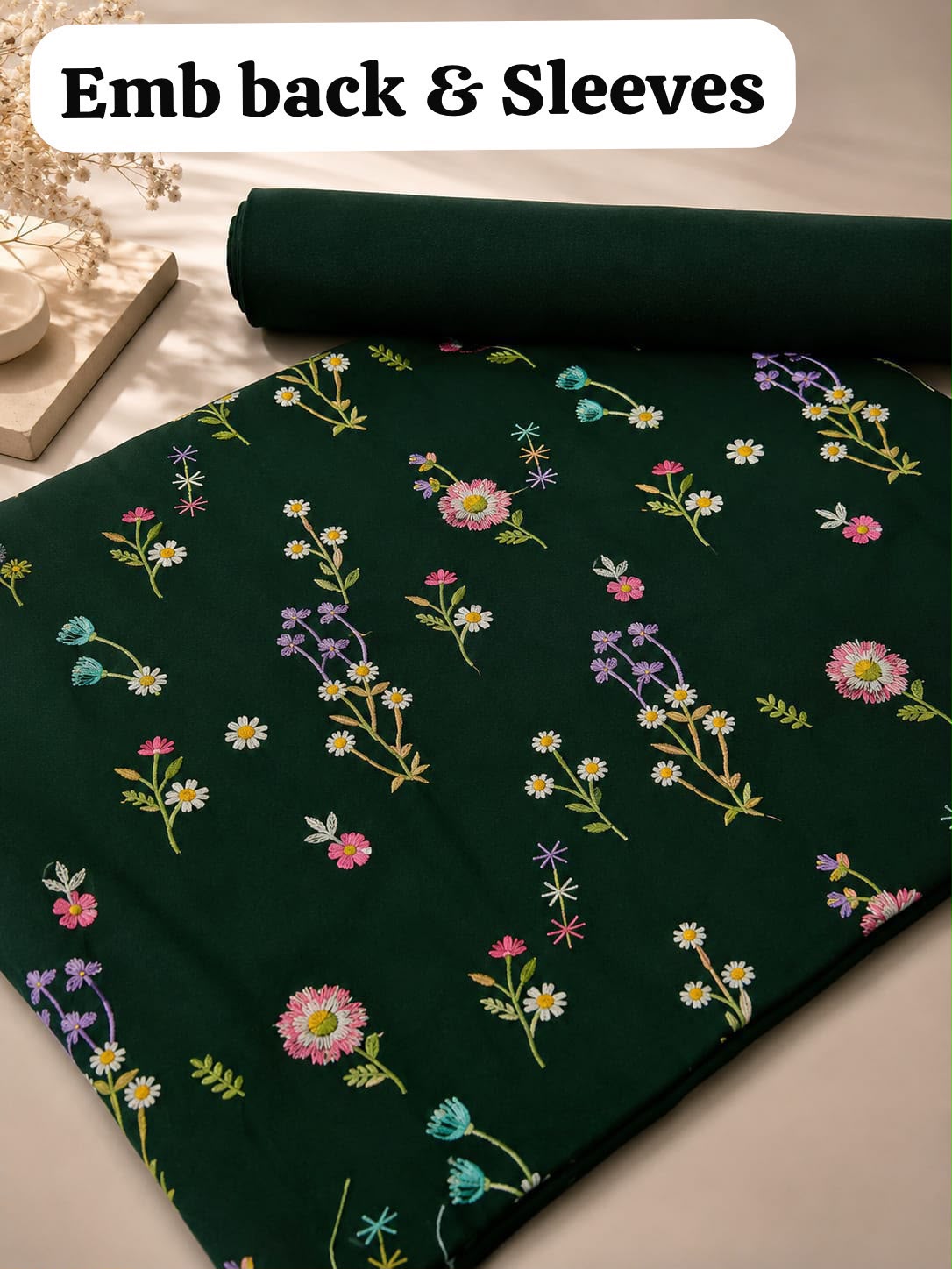 INDIAN BOTY EMBROIDERED DHANAK 2PC - BOTTLE GREEN