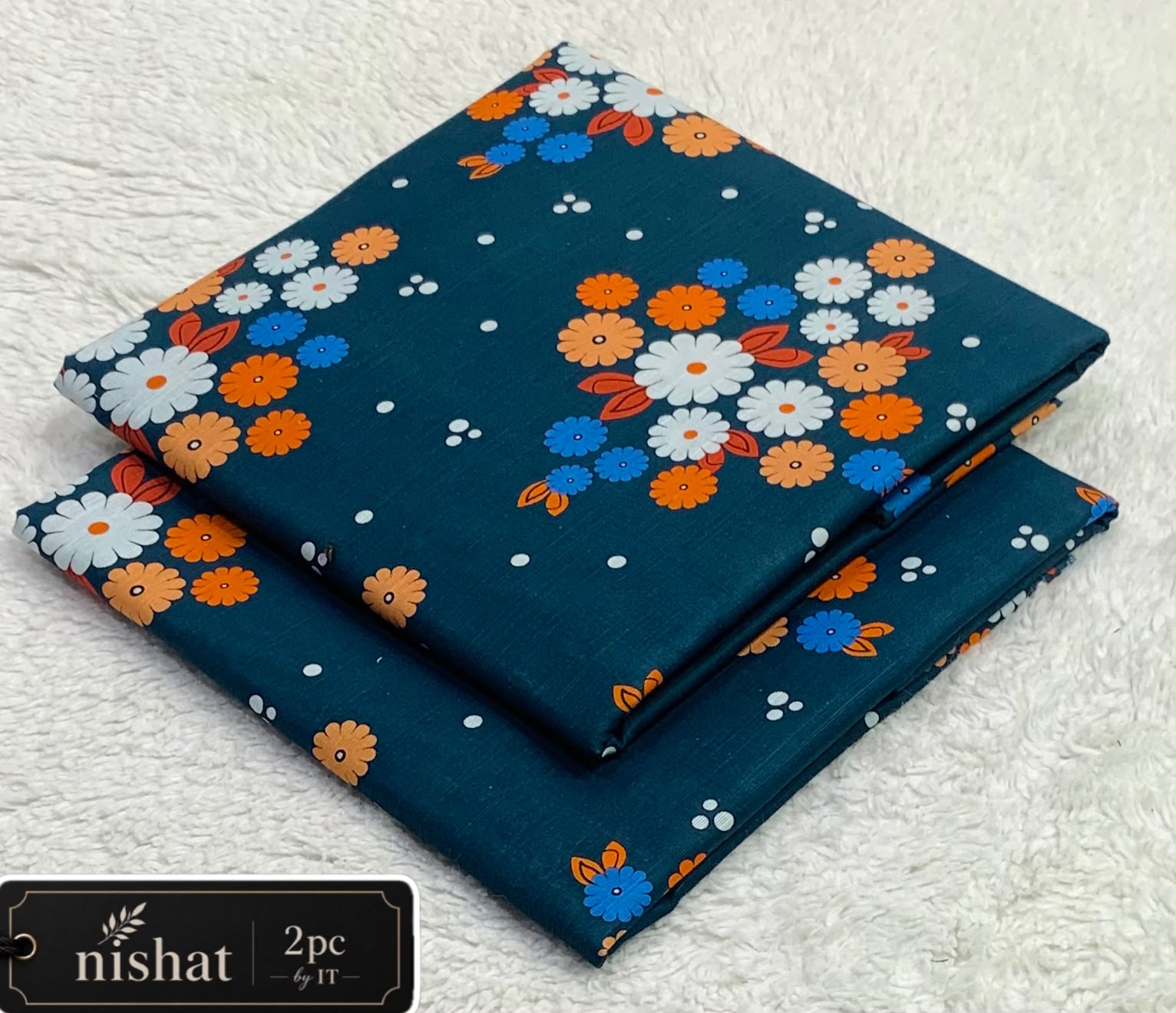 NISHAT ALLOVER KHADDAR 2PC BY IT - TEAL ORANGE