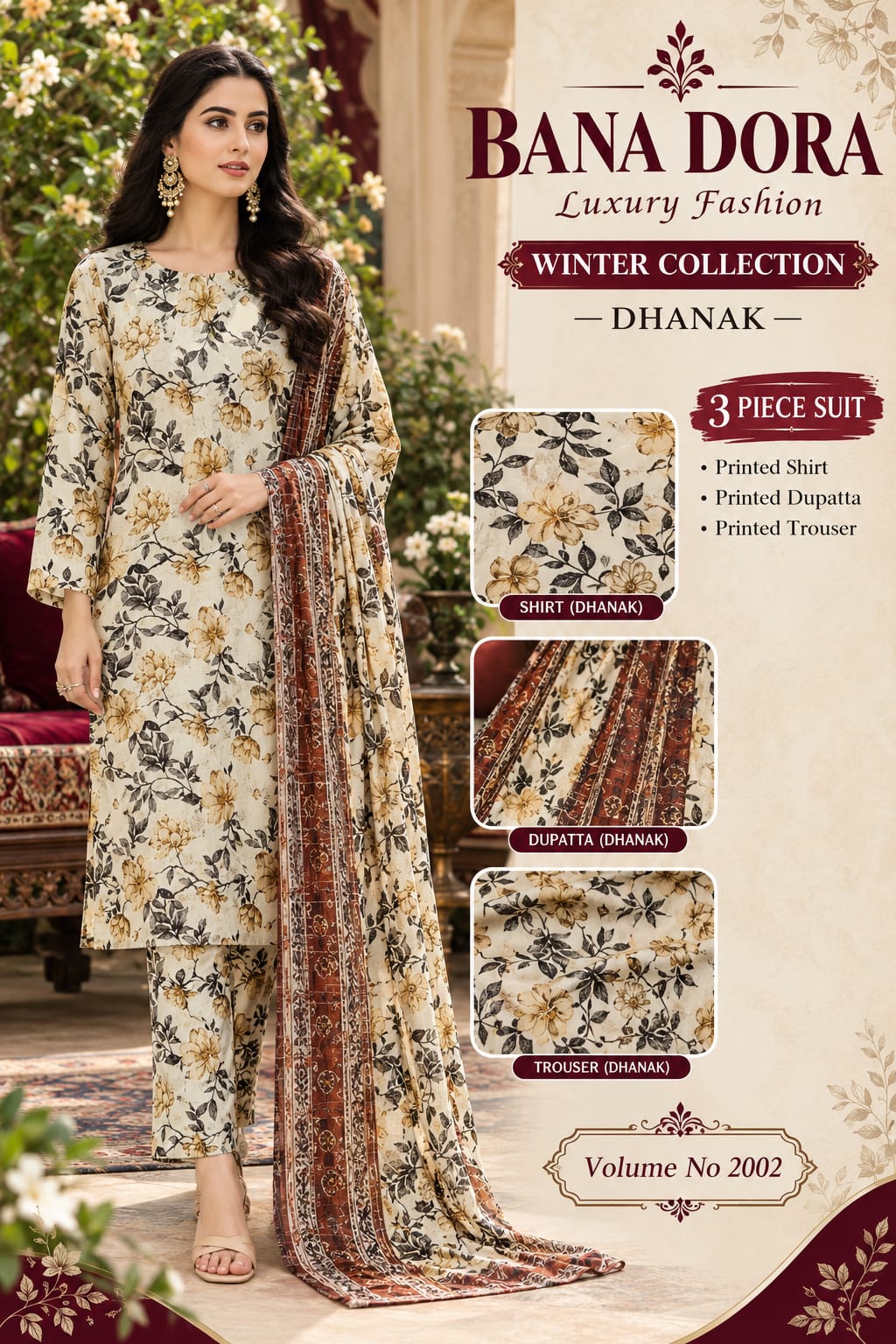 Bana Dora Dhanak Doria All Over Printed 3pc - Design 06