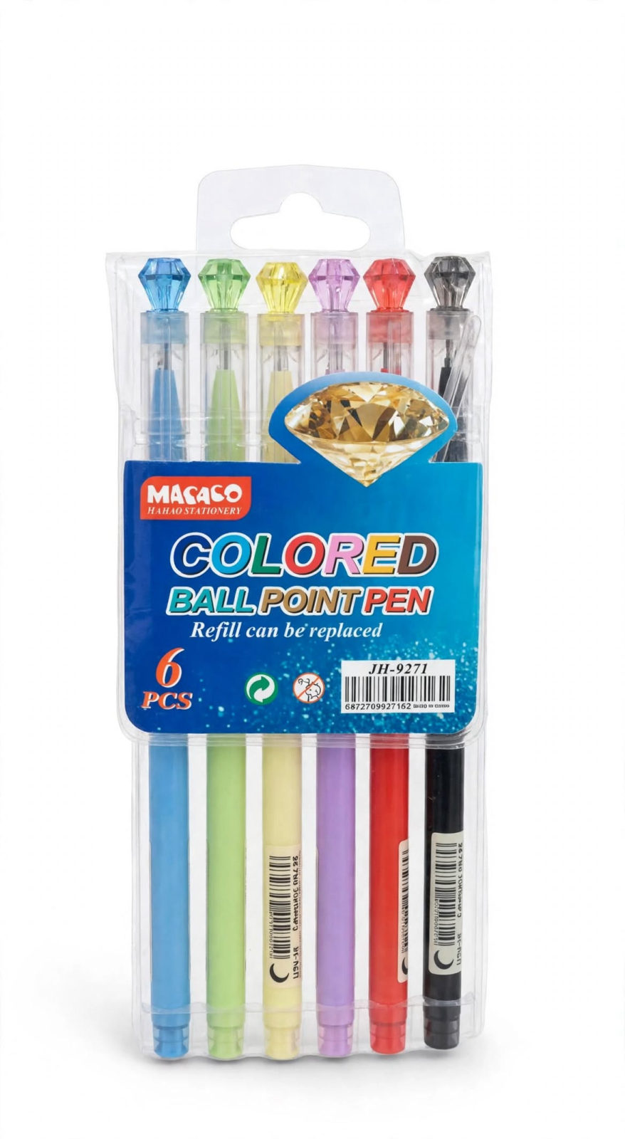 Diamond Coloured Ball Pen 6 Pcs