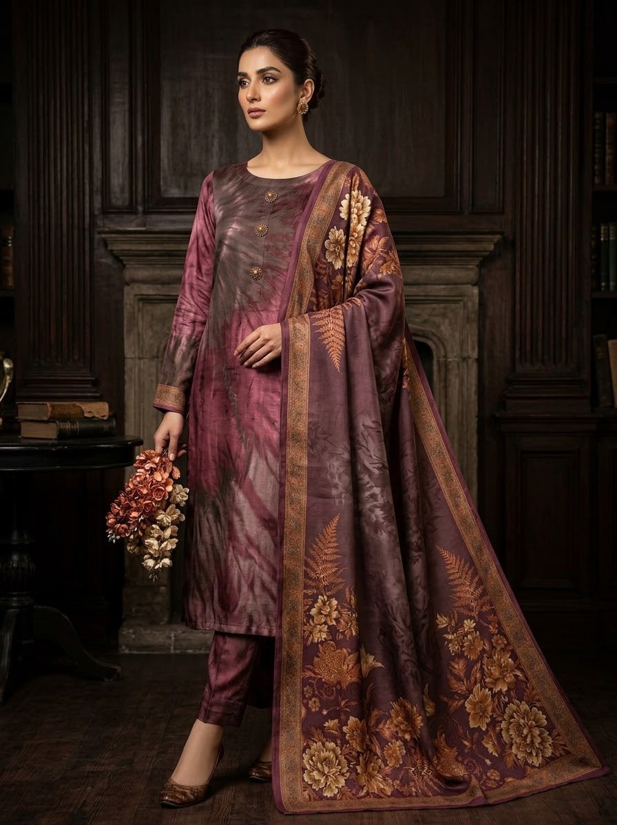 Digital Printed Shamoz Silk 3pc Suit - DESIGN 43