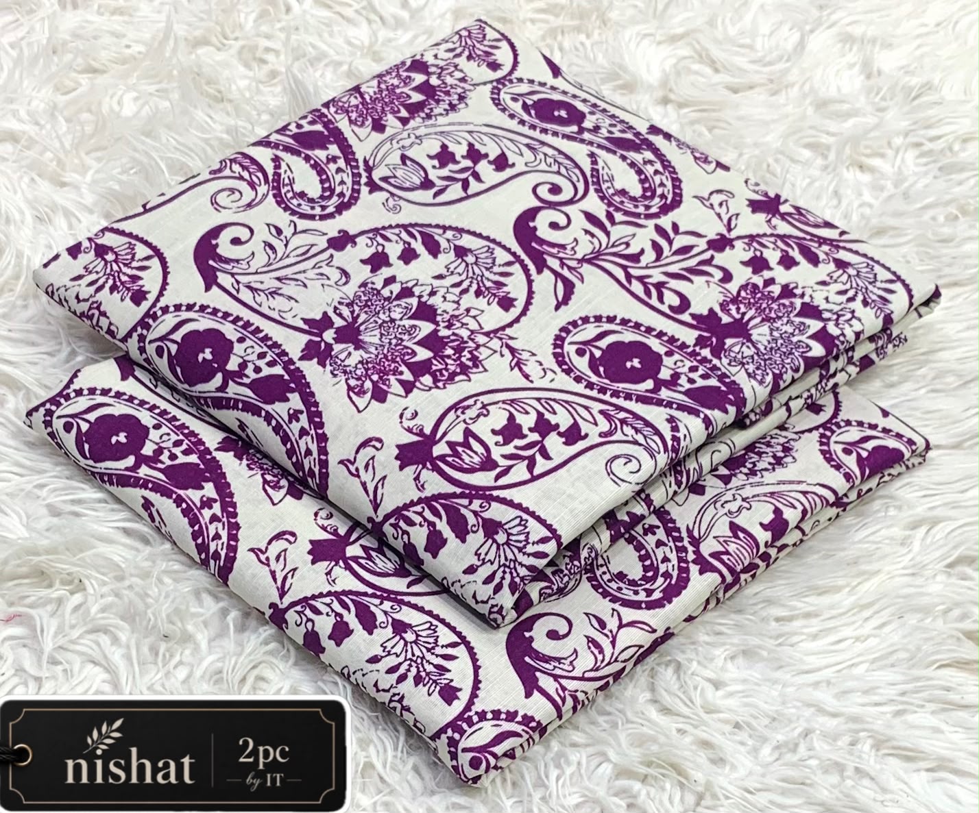 NISHAT ALLOVER KHADDAR 2PC BY IT - WHITE PURPLE