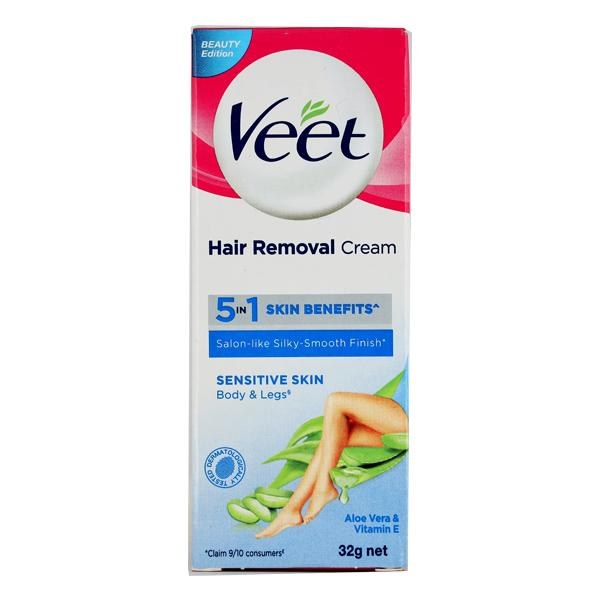Veet Hair Removal Cream Sensitive Skin Blue 32G Small Extra Free