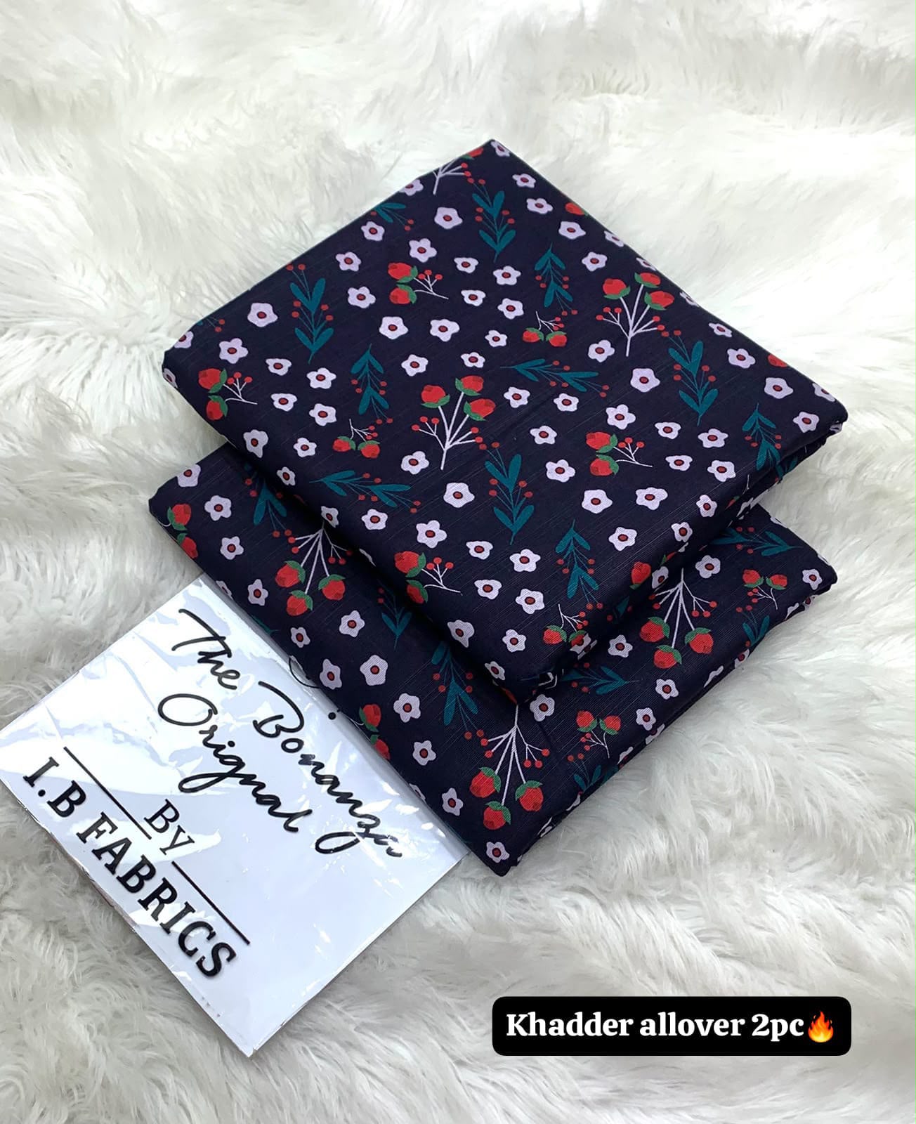 BONANZA 2PC KHADDAR ALLOVER ORIGINAL - NAVY PRINT