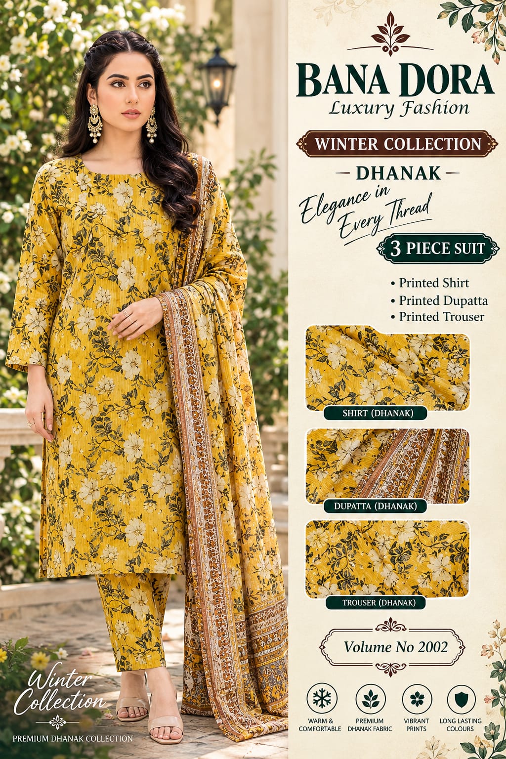 Bana Dora Dhanak Doria All Over Printed 3pc - Design 03