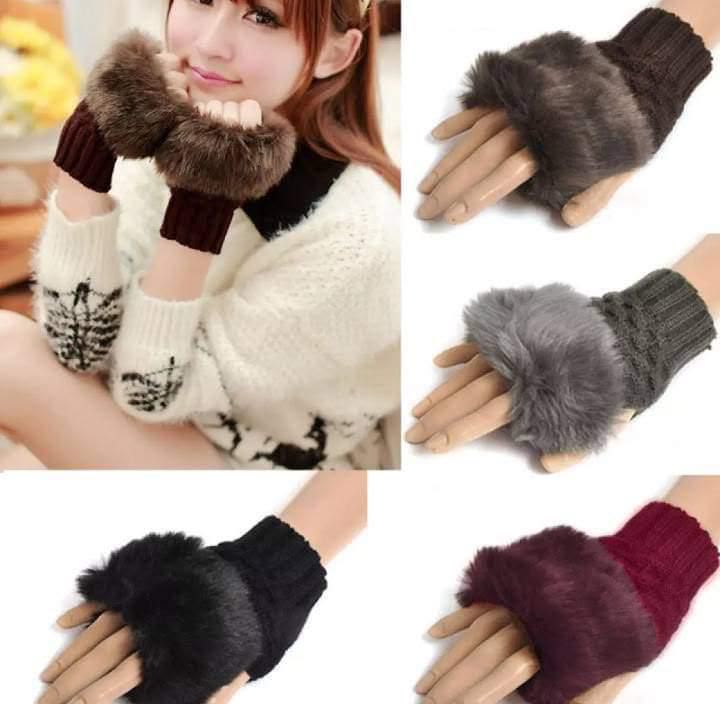 Half Winter Fur Gloves