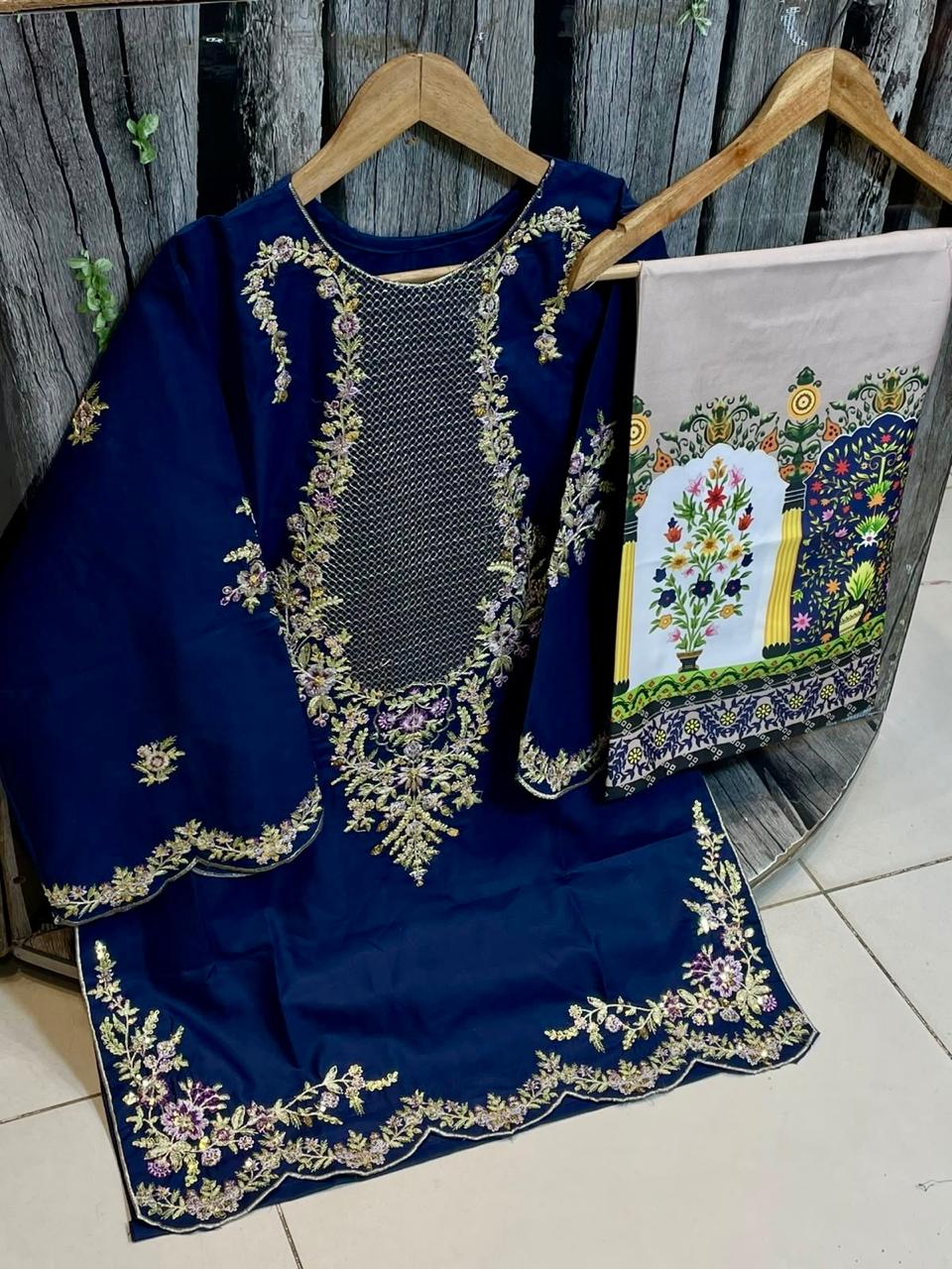 Pure Cotton Sequence Embroidered Cutwork 2pc Dress - DESIGN 04