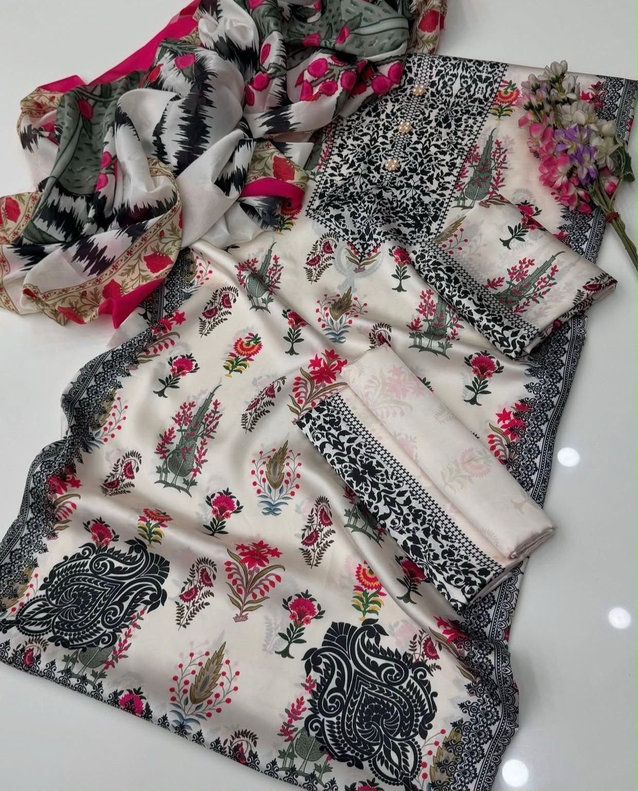 SHAMOOZ SILK DIGITAL PRINTED 3PC - DESIGN 10