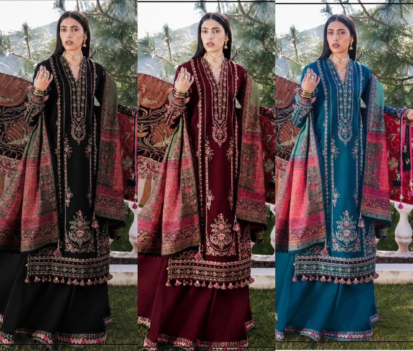 Hussain Rehar Dhanak Embroidered 3PC Suit D#3071 - DESIGN 01