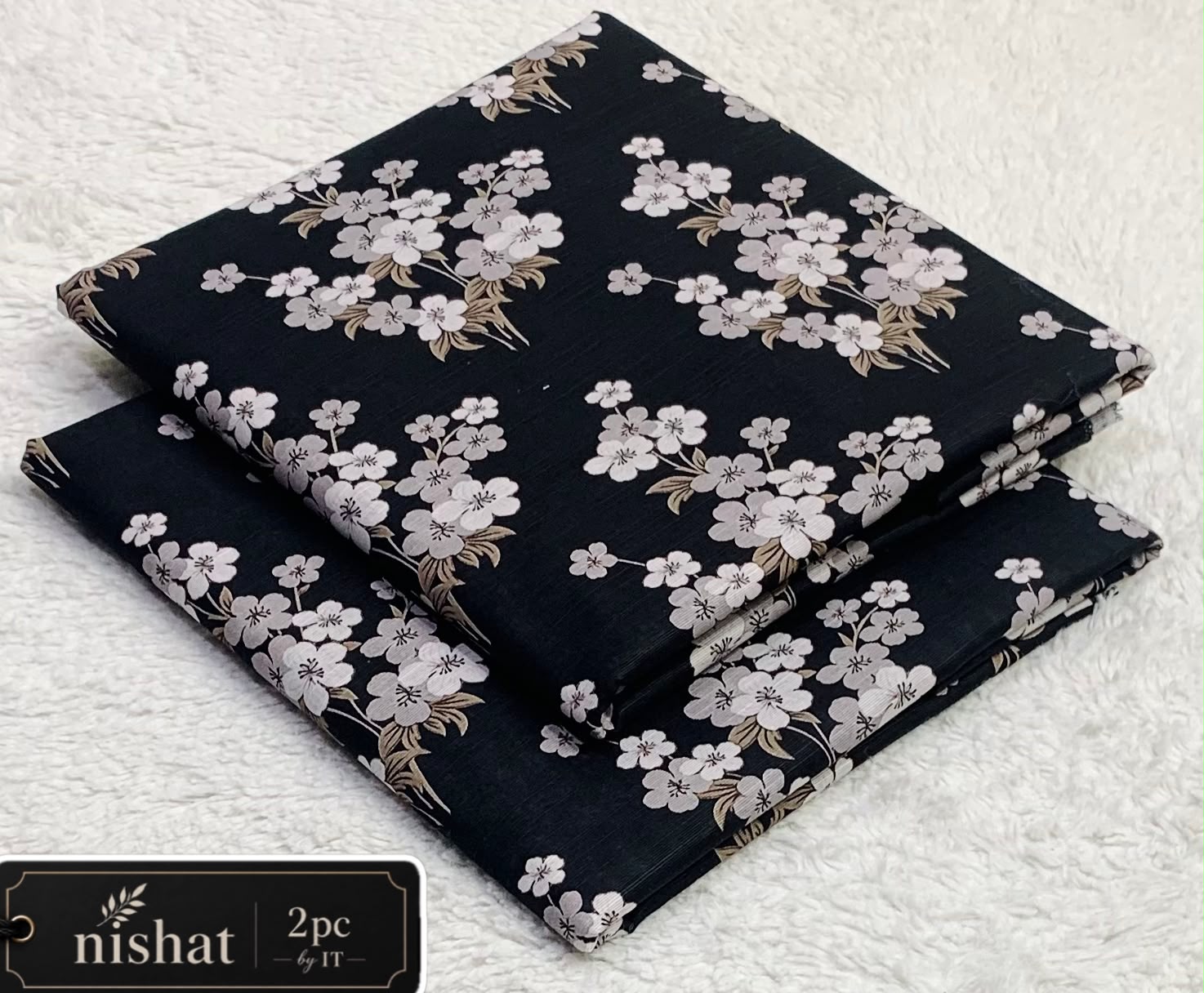 NISHAT ALLOVER KHADDAR 2PC BY IT - BLACK GREY