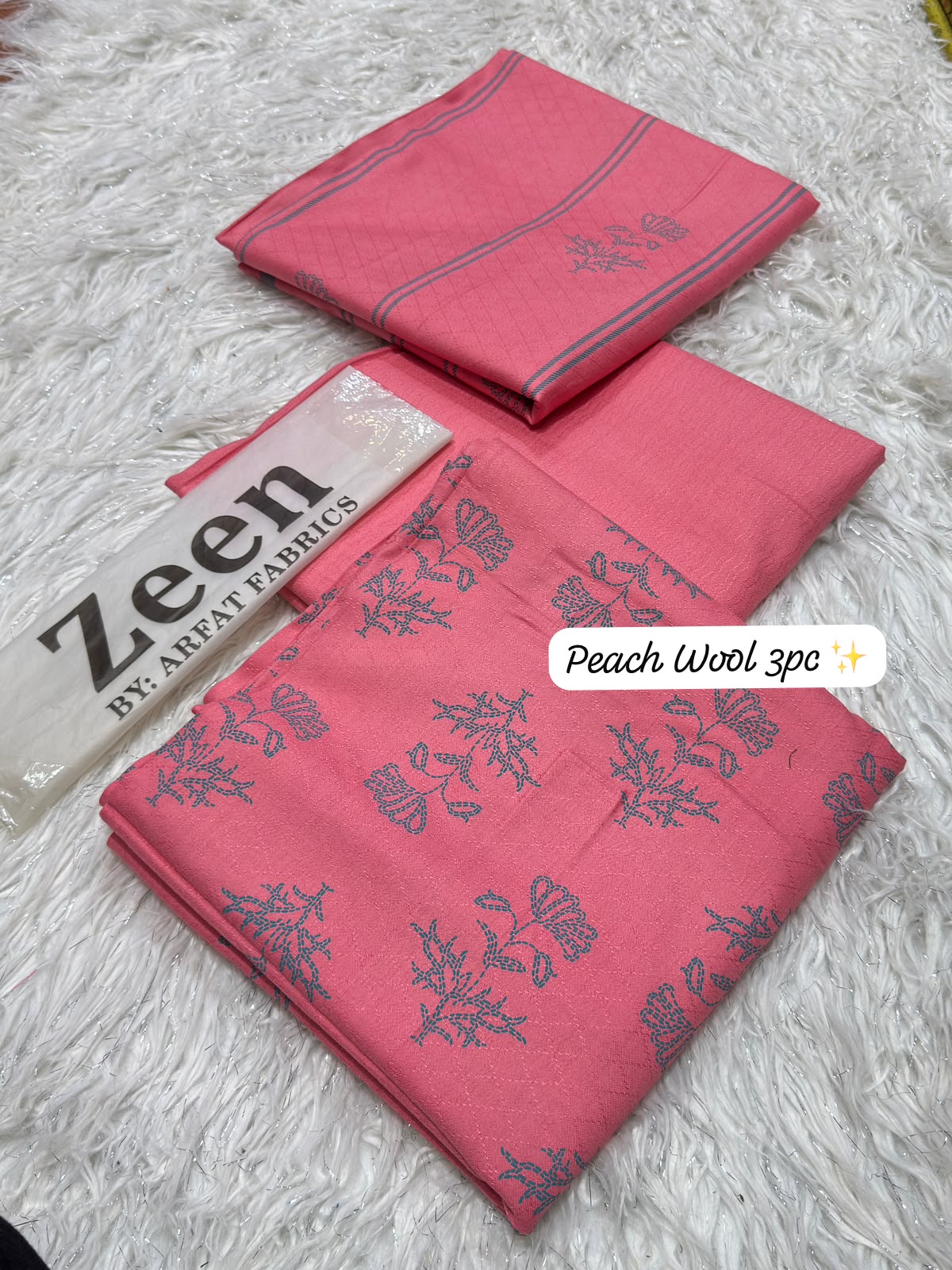 Zeen Peach Wool Printed 3PC Suit - DESIGN 02