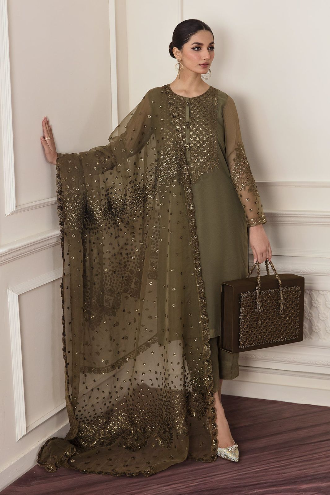 Baroque Chiffon Unstitched 3PC Suit - DESIGN 01