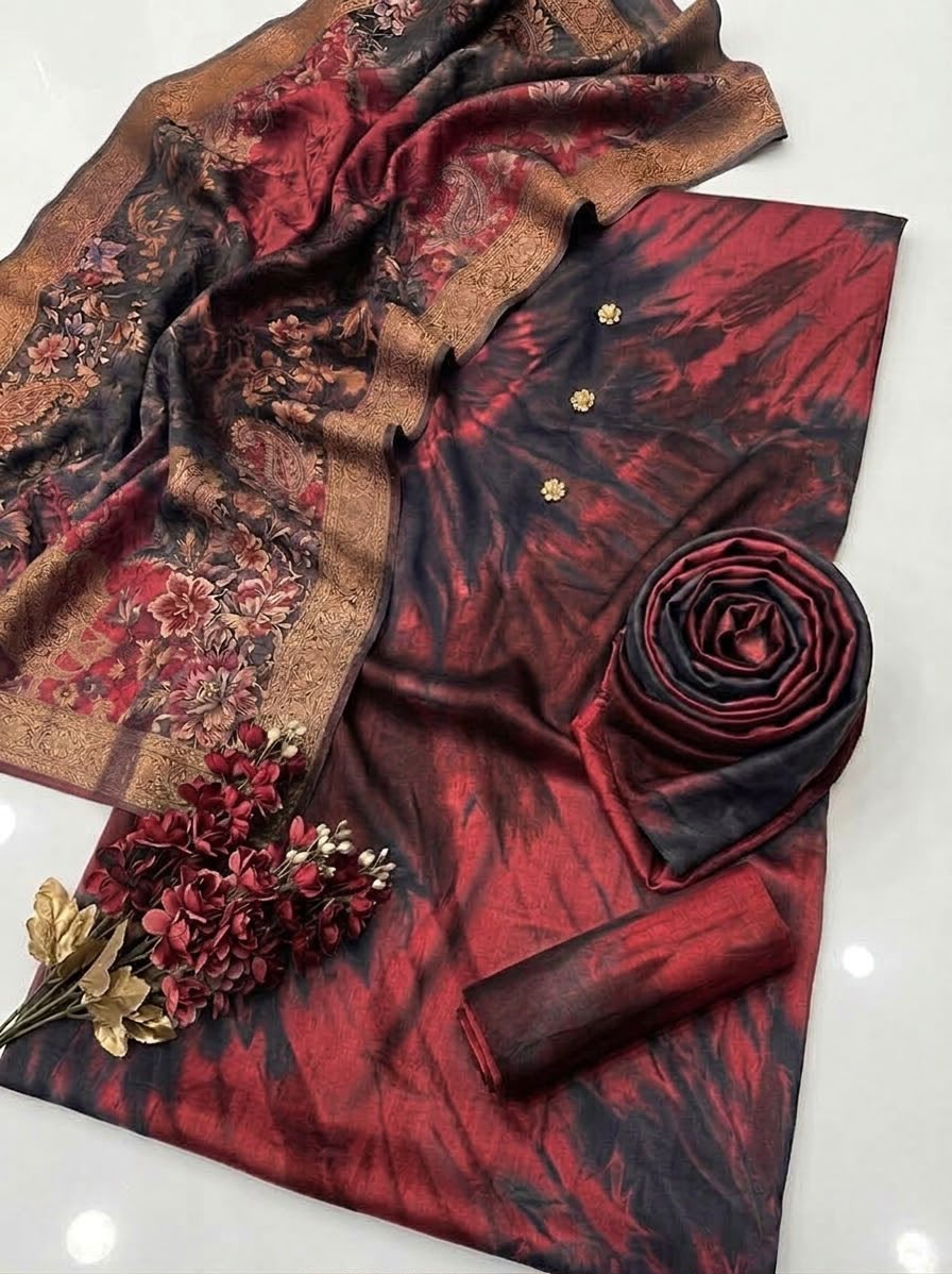 Digital Printed Shamoz Silk 3pc Suit - DESIGN 57