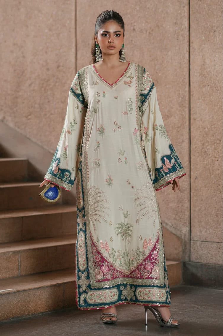 Ethnic Silk Embroidered Kaftan 2PC Suit - DESIGN 01