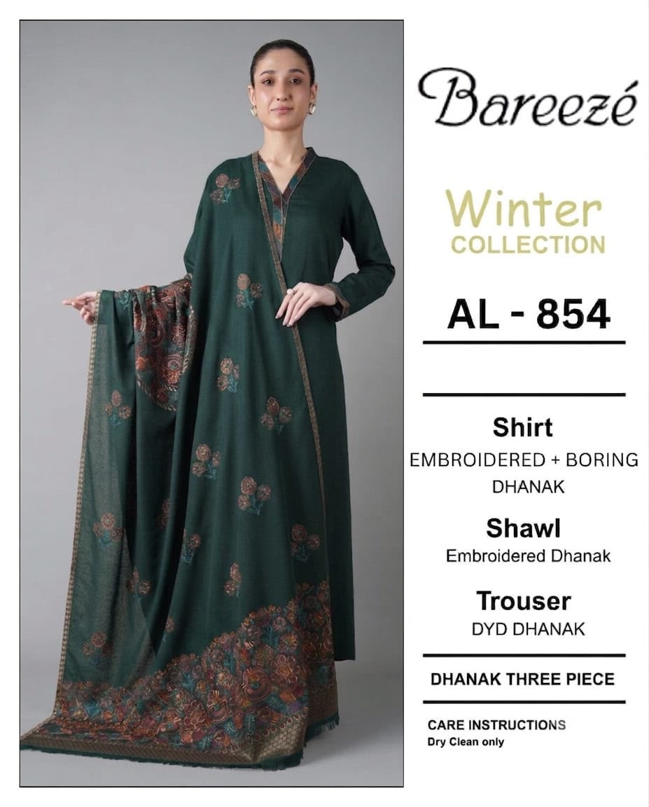 Bareeza AL 831 Dhanak Heavy Embroidered 3pc - DESIGN 36