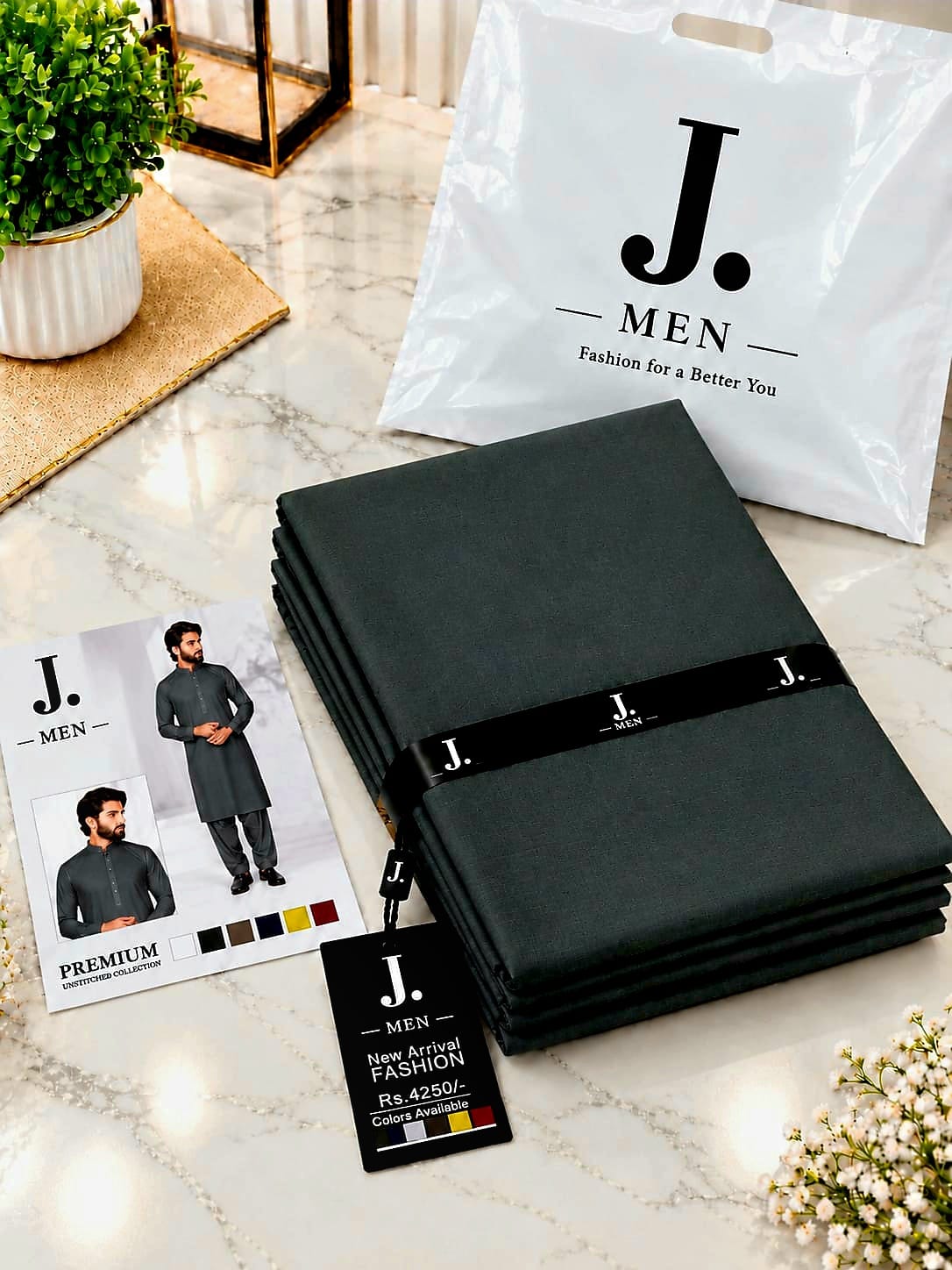 J. Junaid Jamshed Men SS26 Soft Cotton Unstitched - Design 08