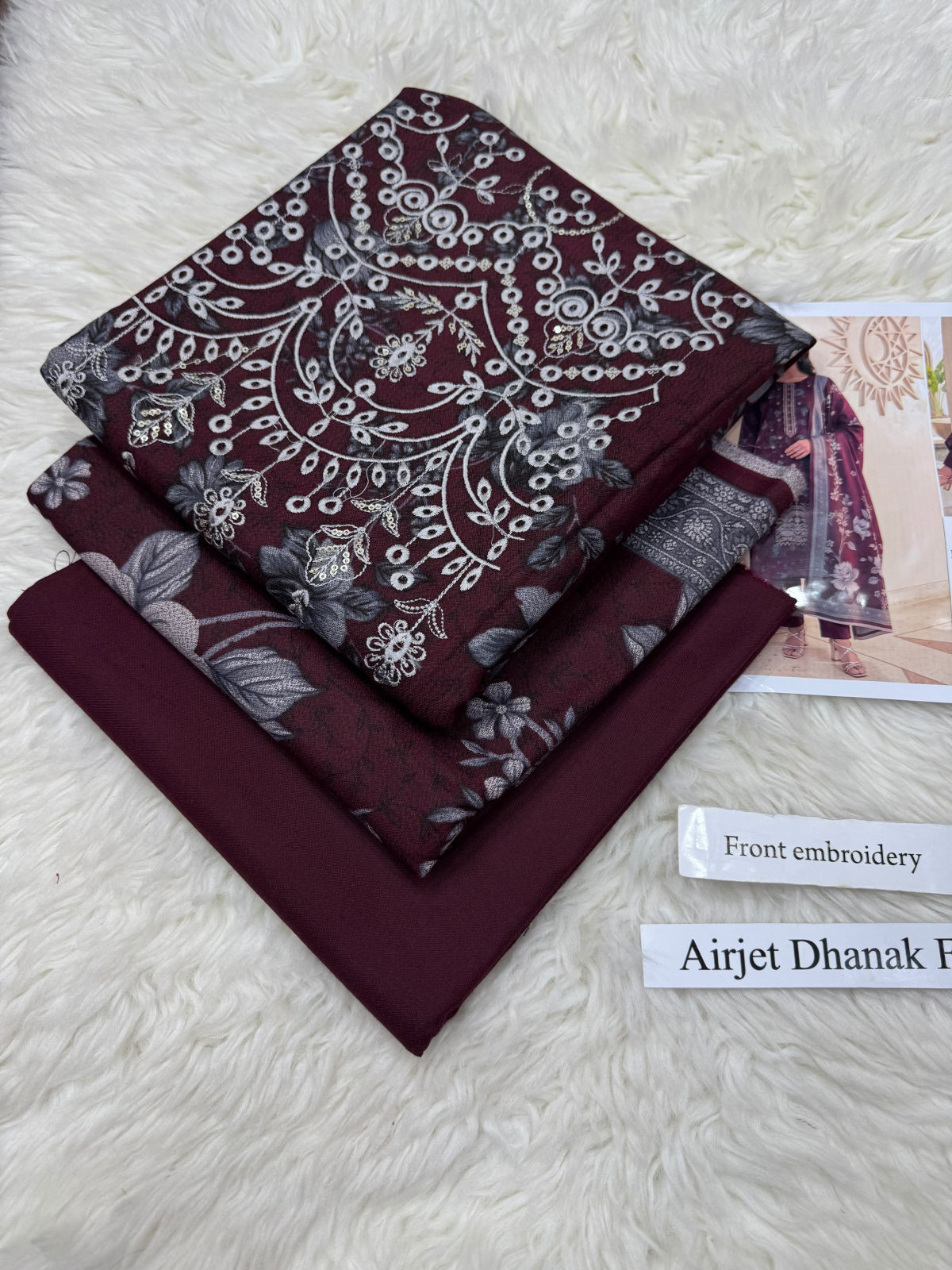 DHANAK WITH DHANAK DUPATTA 3PC - MAROON