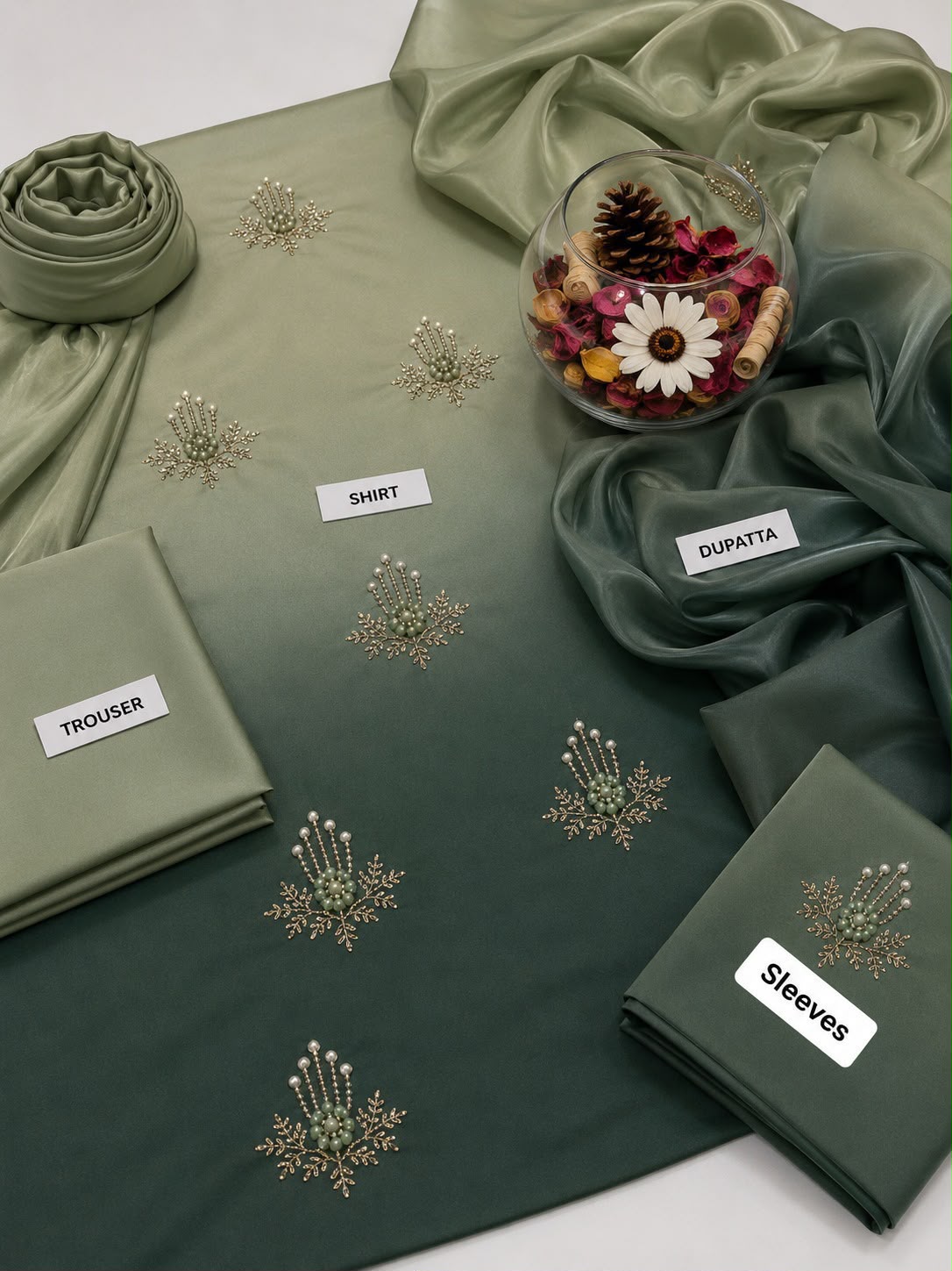 SHAMOZE SILK DIGITAL TIE AND DYE 3PC MARKET COPY - SAGE GREEN
