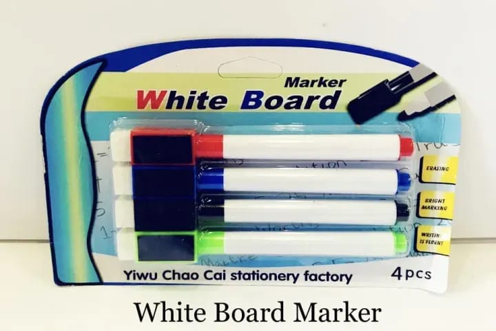 White Board Markers 4 Colours with Duster