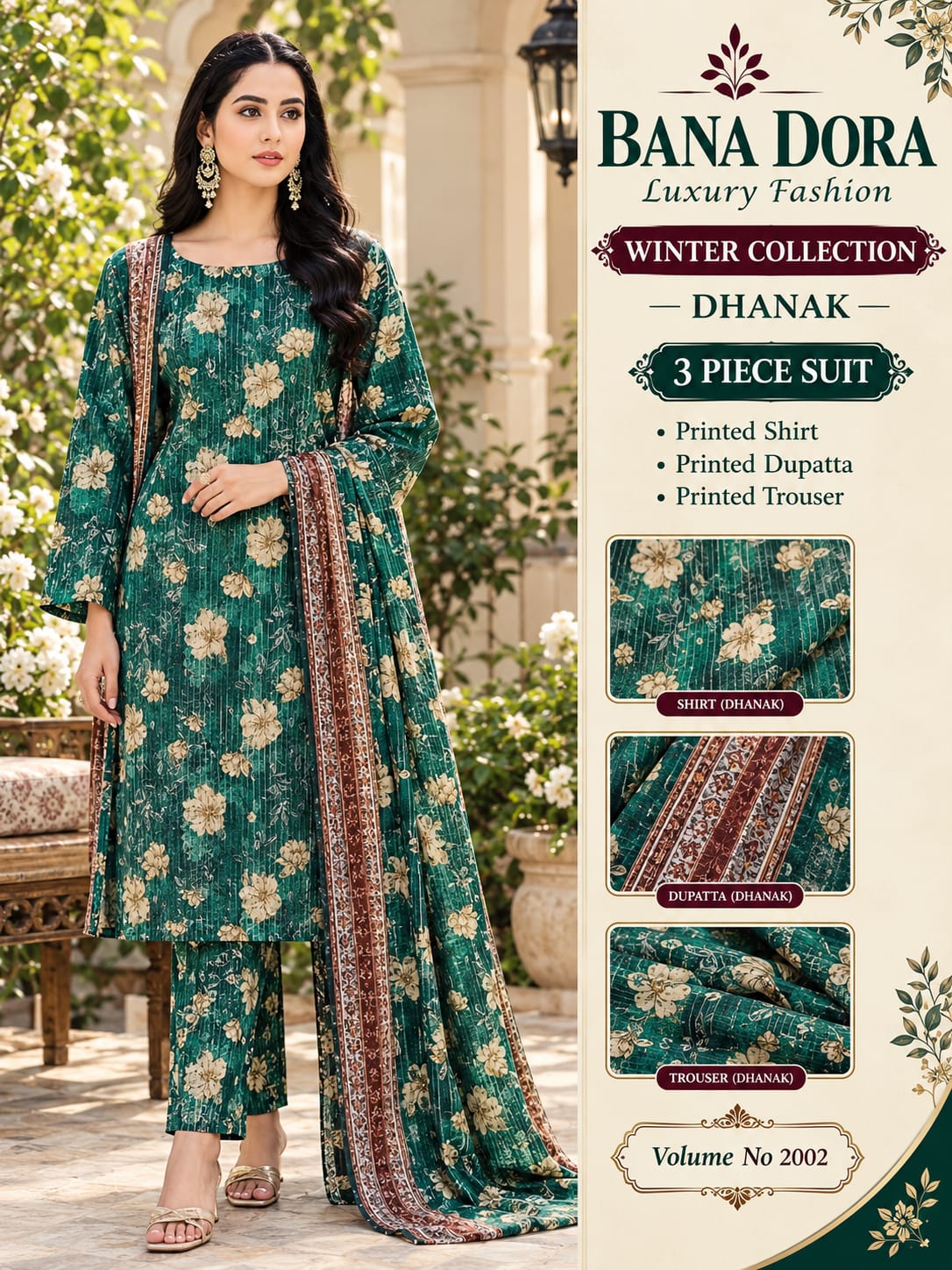 Bana Dora Dhanak Doria All Over Printed 3pc - Design 05