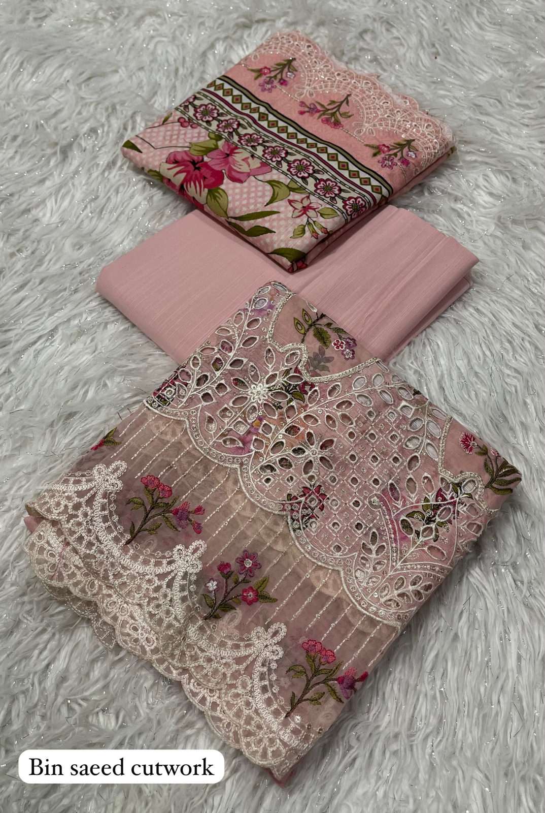 RAWAYAT BIN SAEED KHADDAR CUTWORK 3PC - PINK