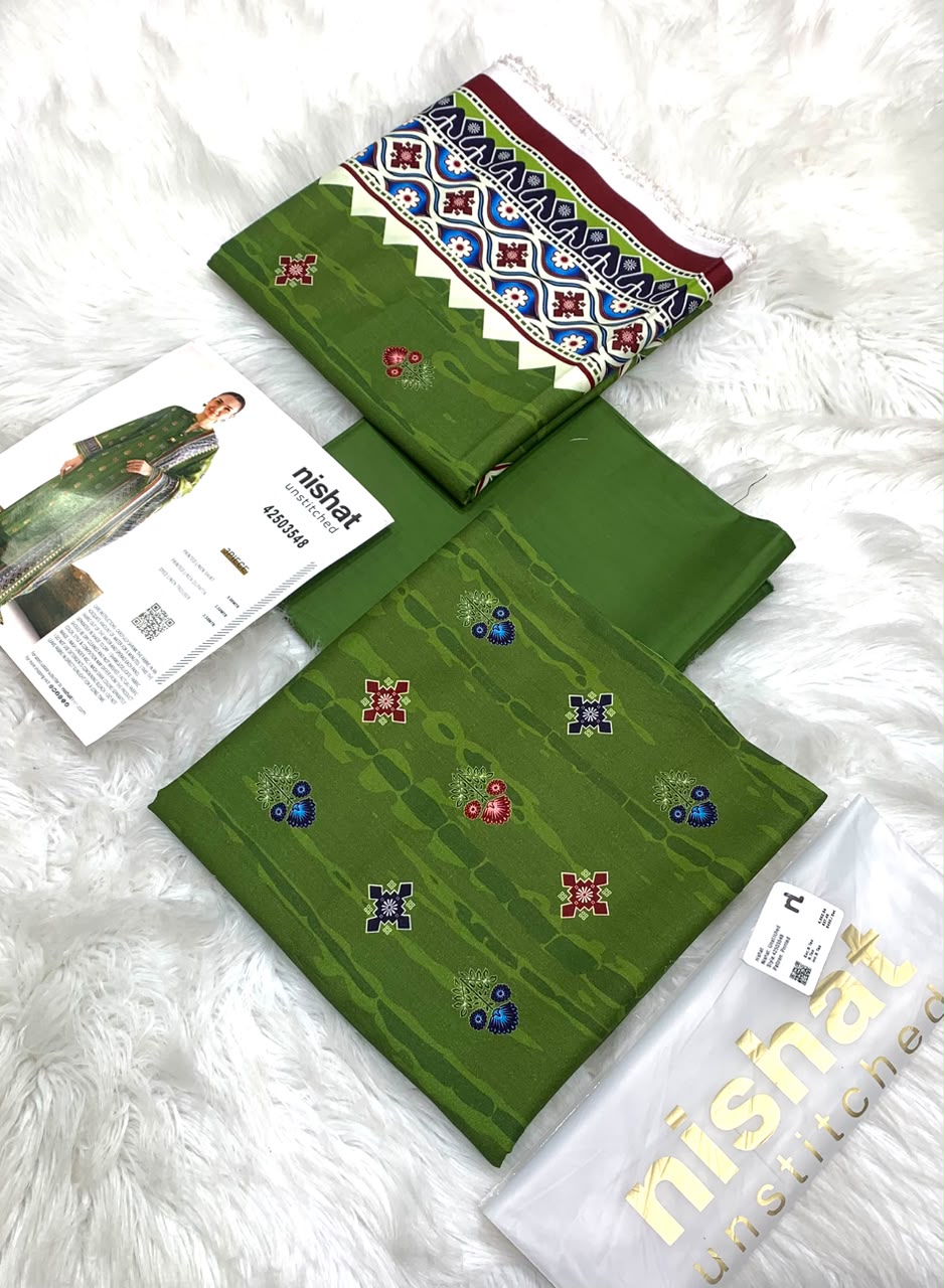 NISHAT PRINTED LINEN 3PC - GREEN