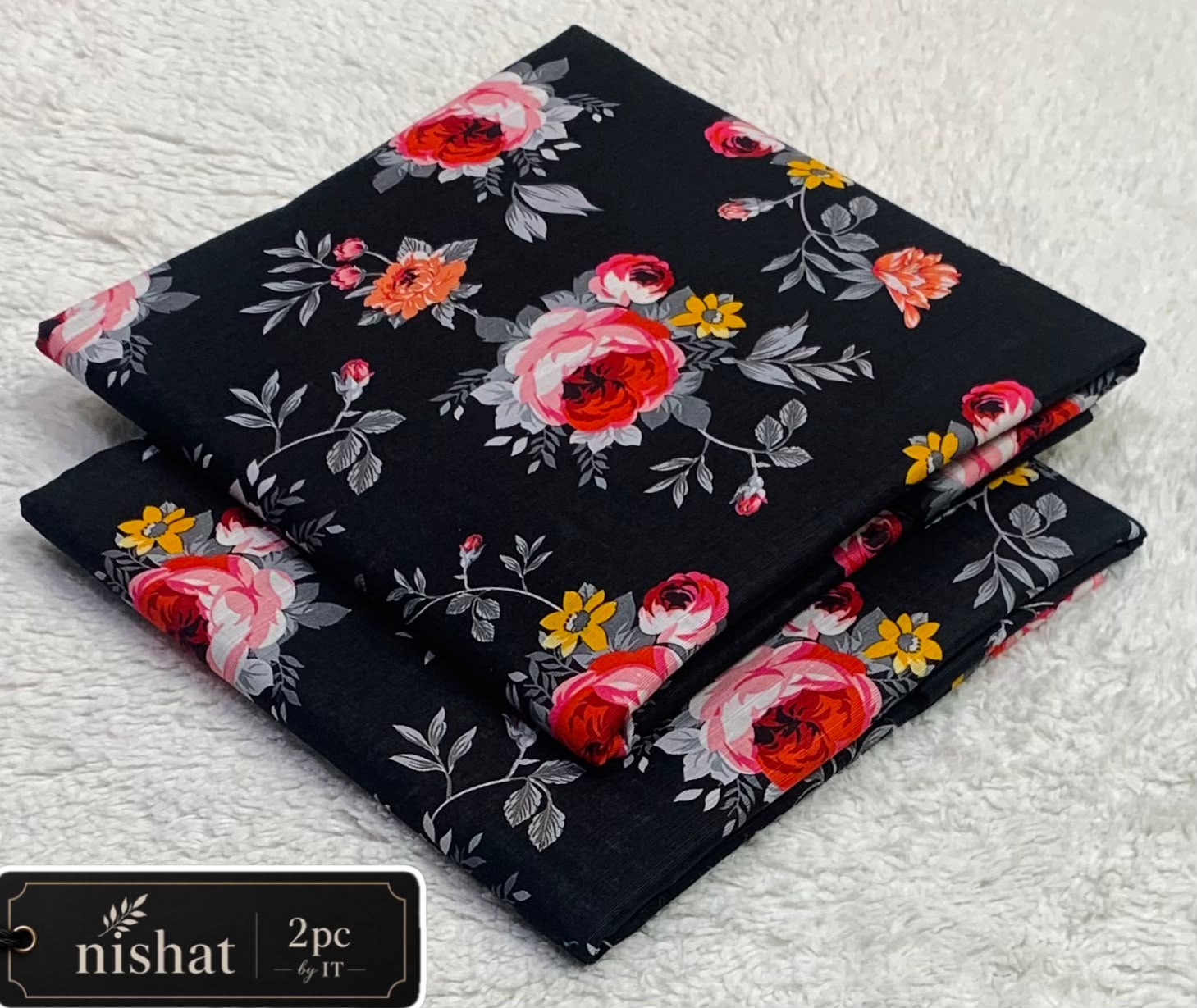 NISHAT ALLOVER KHADDAR 2PC BY IT - BLACK RED