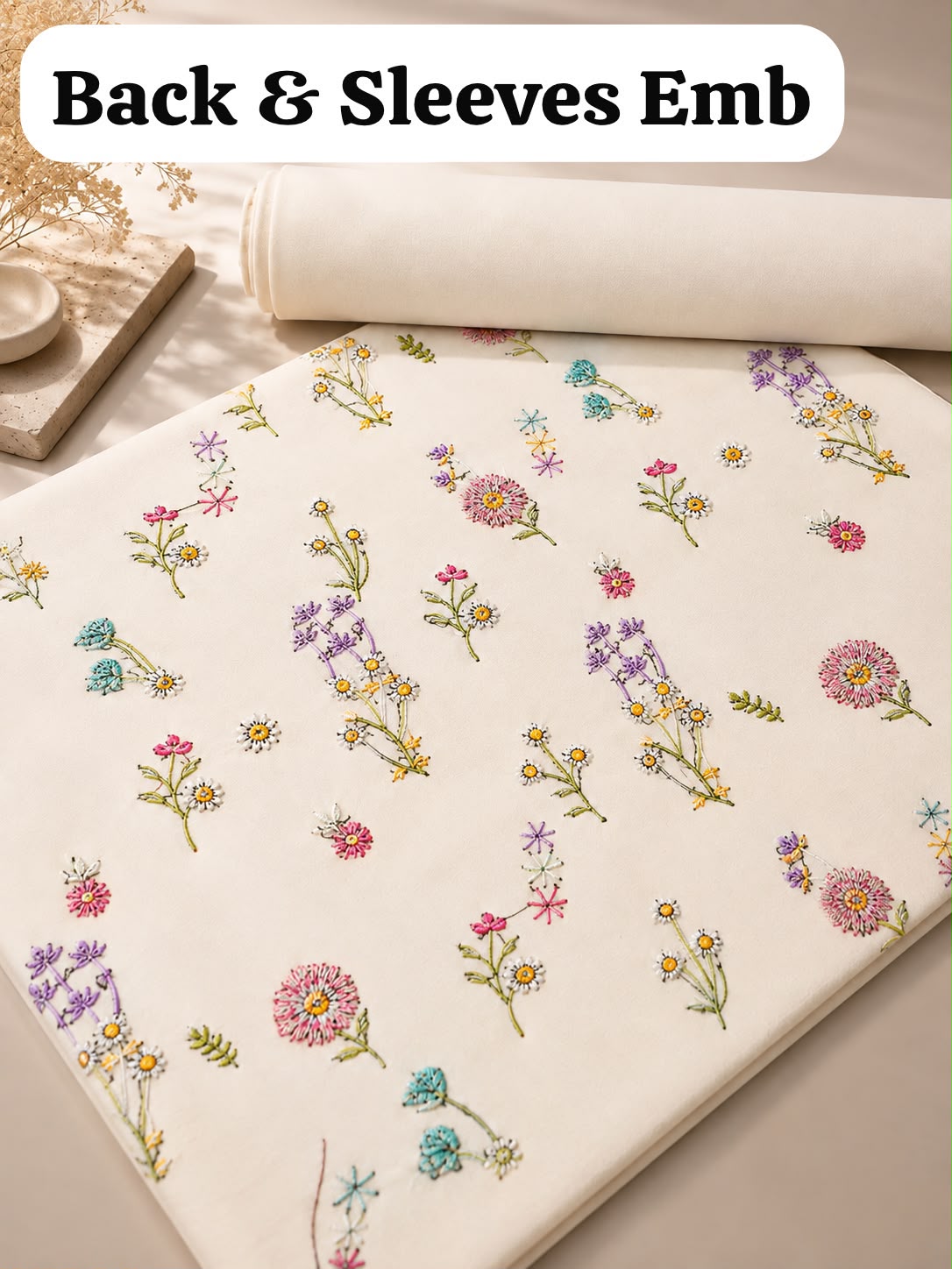 INDIAN BOTY EMBROIDERED DHANAK 2PC - CREAM