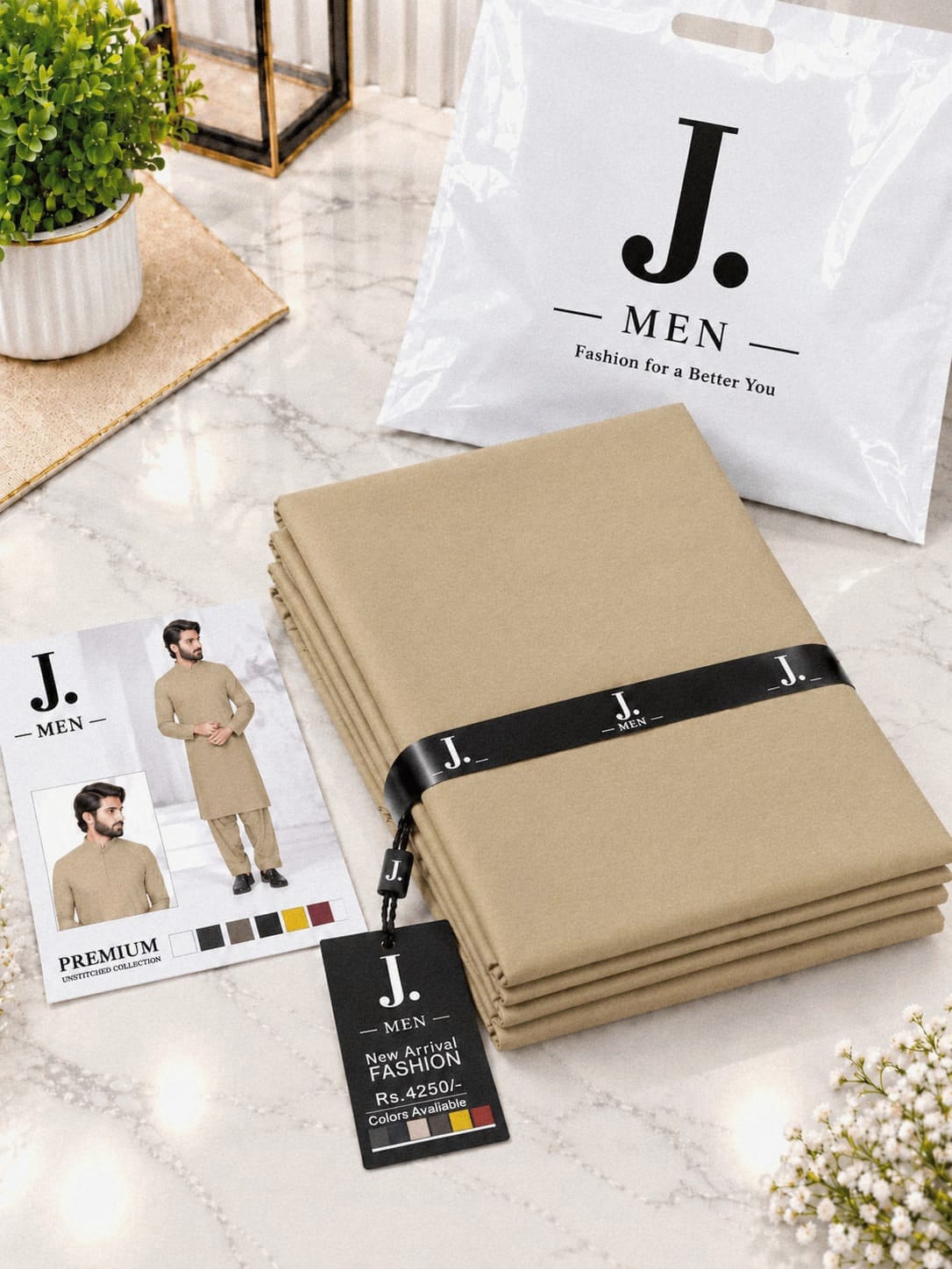 J. Junaid Jamshed Men SS26 Soft Cotton Unstitched - Design 06