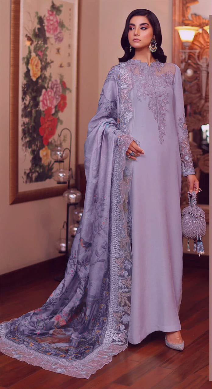 Azure Silk Embroidered Suit D#AZ06 - DESIGN 02