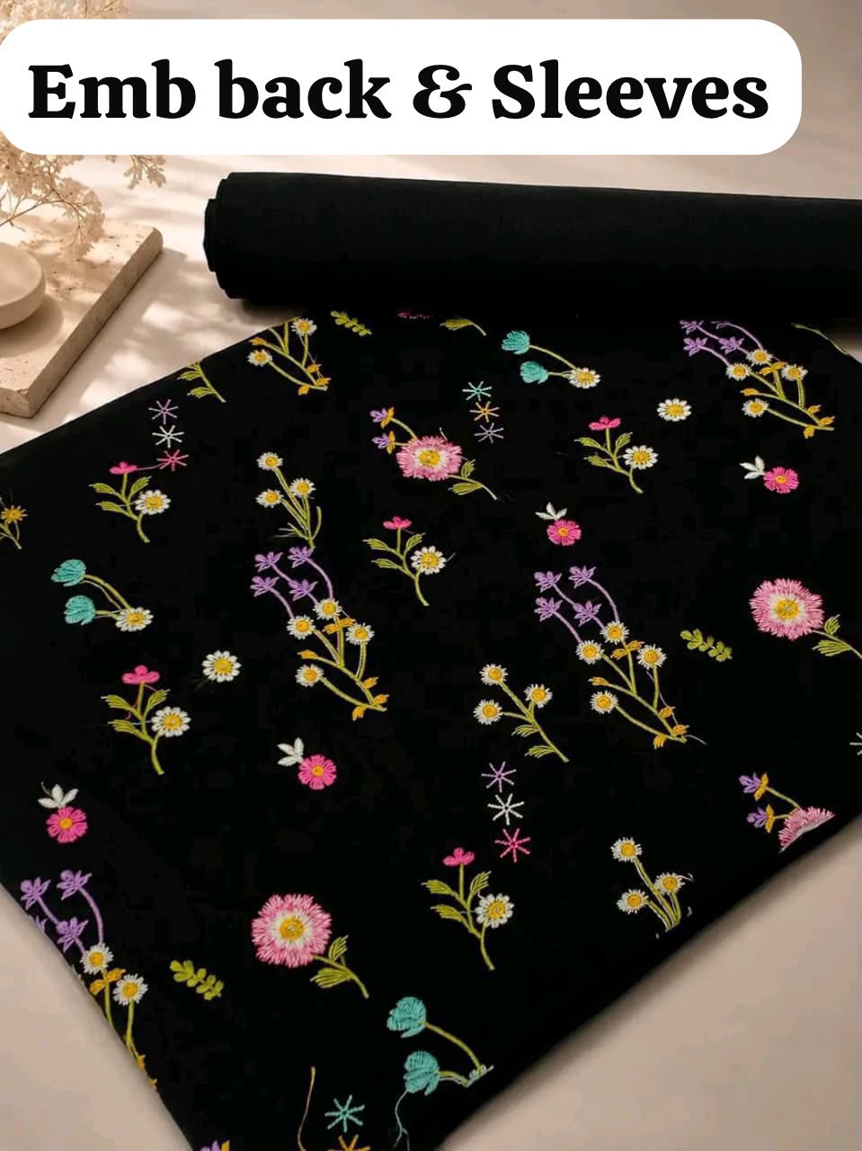 INDIAN BOTY EMBROIDERED DHANAK 2PC - BLACK