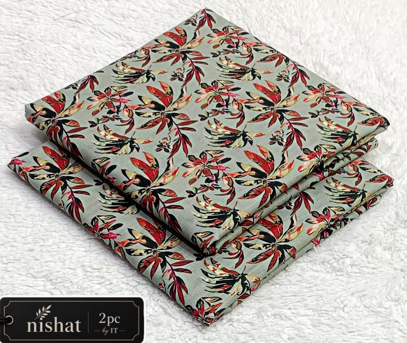 NISHAT ALLOVER KHADDAR 2PC BY IT - GREY FLORAL