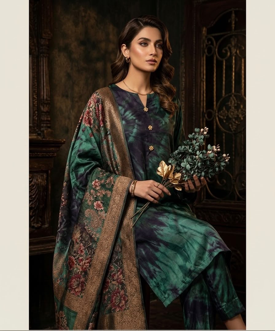 Digital Printed Shamoz Silk 3pc Suit - DESIGN 49