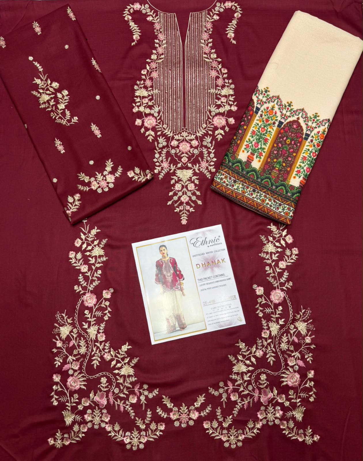 ETHNIC 4159 2PC DHANAK SEQUENCE EMBROIDERED - MAROON