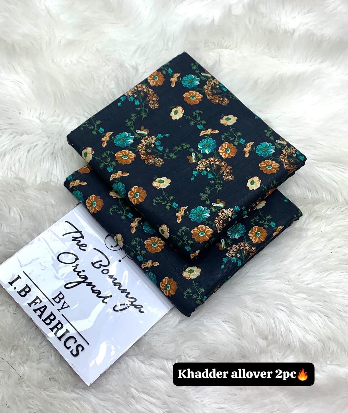 BONANZA 2PC KHADDAR ALLOVER ORIGINAL - DARK TEAL DOT