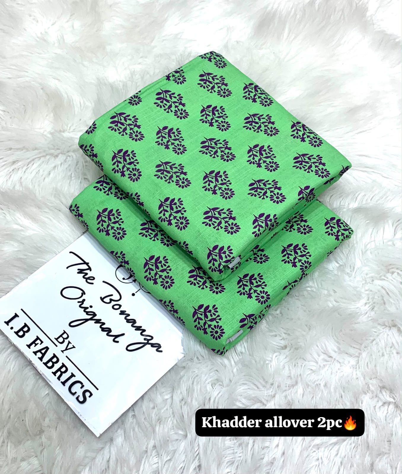 BONANZA 2PC KHADDAR ALLOVER ORIGINAL - GREEN PRINT