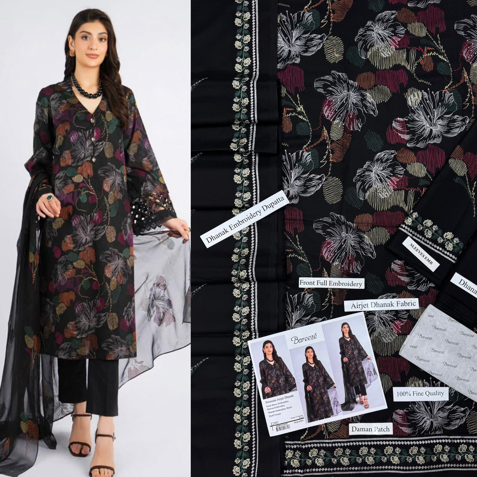 Airjet Dhanak with Dhanak Dupatta Panel Sequence Embroidered - DESIGN 04