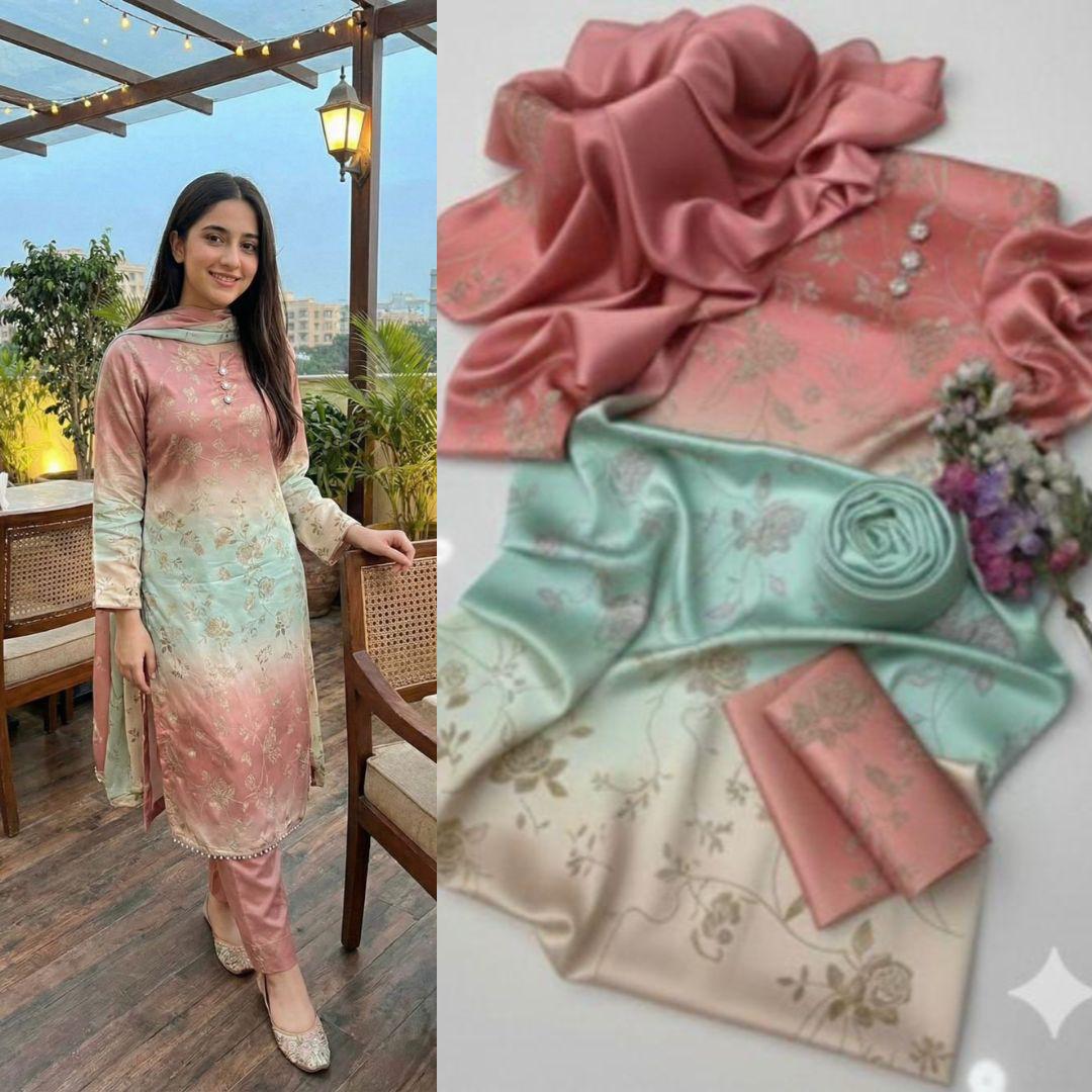Digital Printed Shamoz Silk 3pc Suit - DESIGN 28
