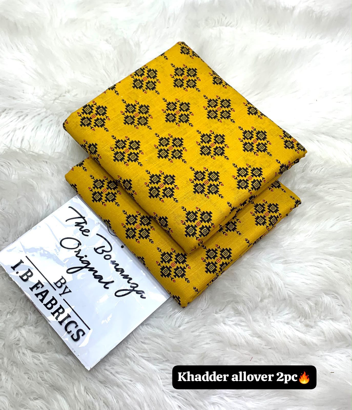 BONANZA 2PC KHADDAR ALLOVER ORIGINAL - YELLOW MOTIF