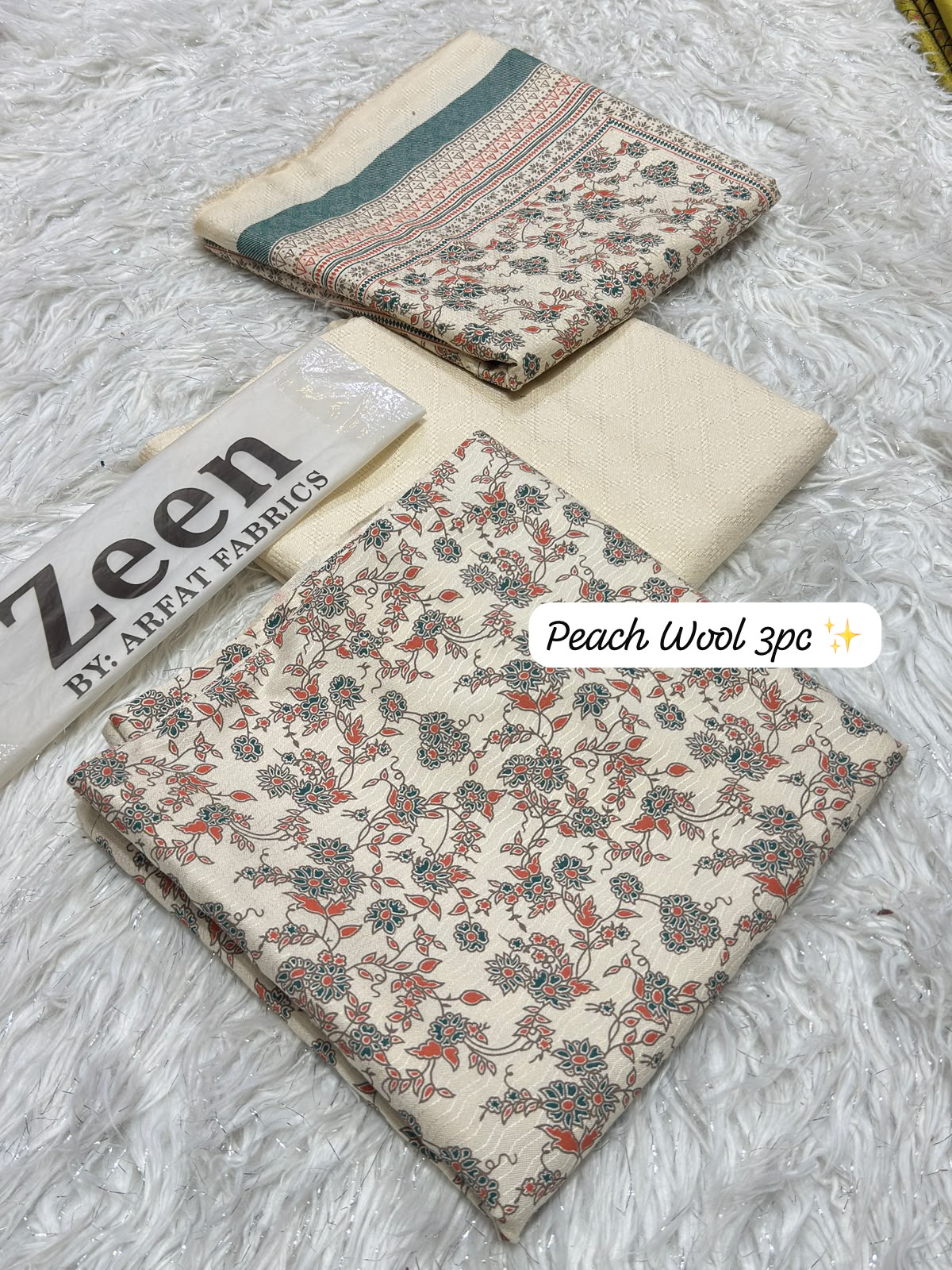 Zeen Peach Wool Printed 3PC Suit - DESIGN 01