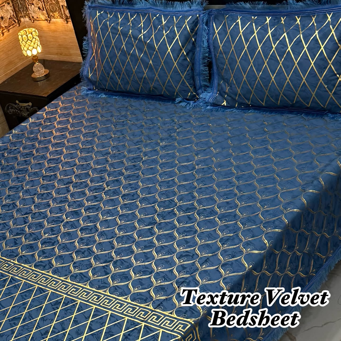 3PC TEXTURE VELVET BEDSHEET KING SIZE - TEAL