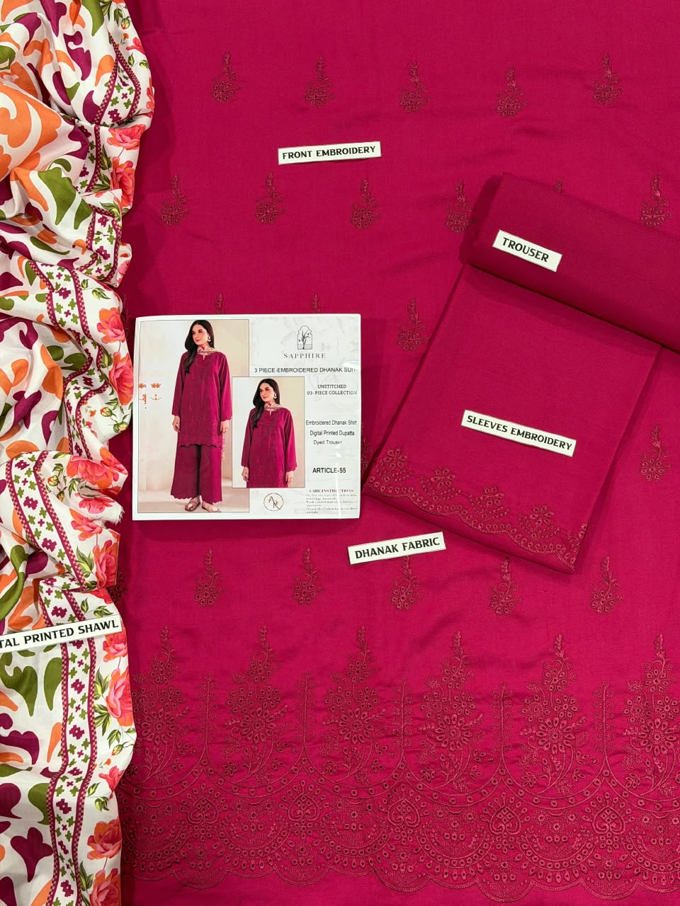 Indian Booti Dhanak Embroidered 2PC Suit - DESIGN 10