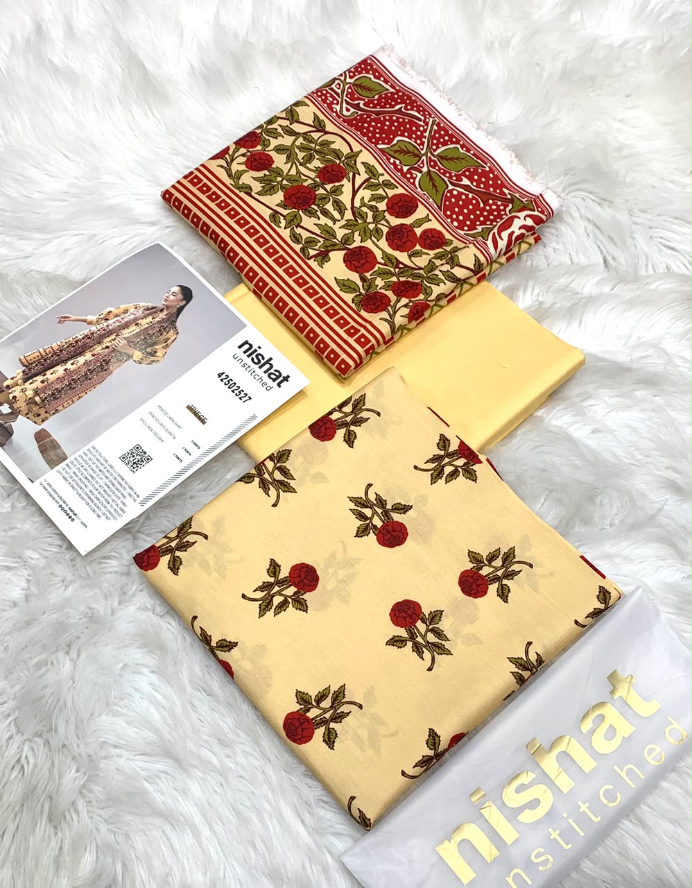 NISHAT PRINTED LINEN 3PC - CREAM