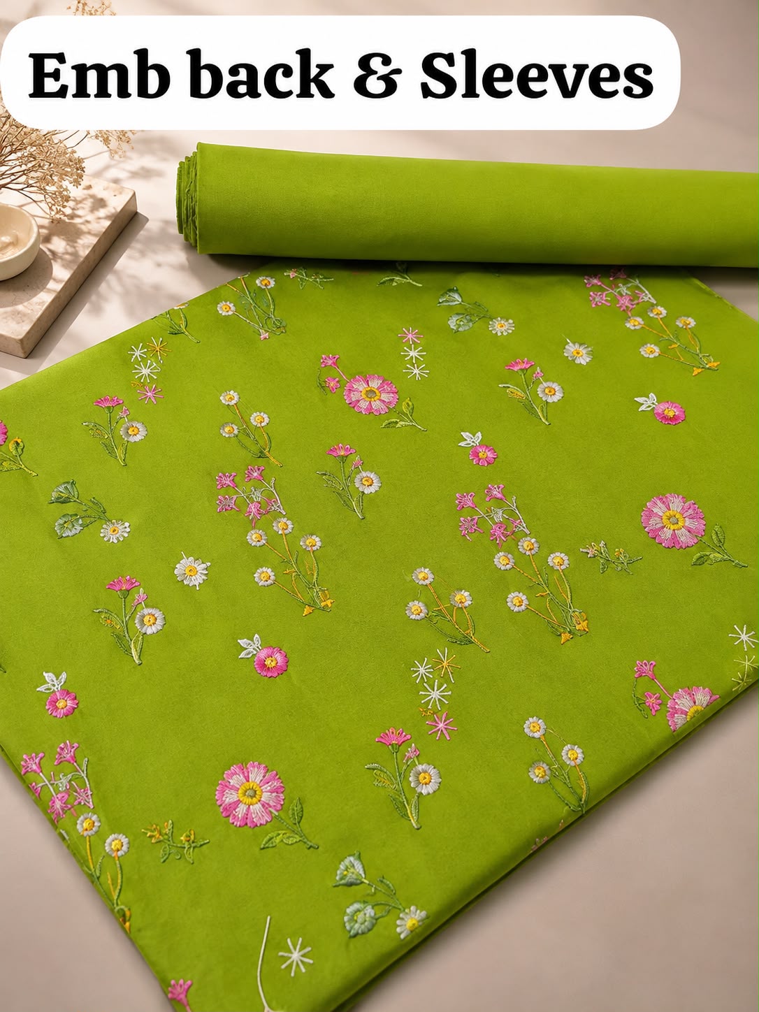 INDIAN BOTY EMBROIDERED DHANAK 2PC - LIME GREEN