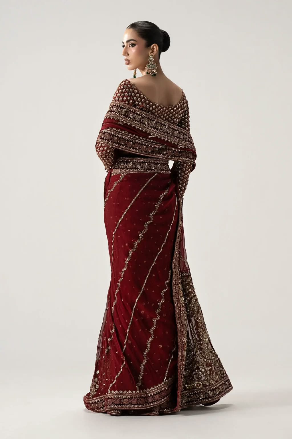Maria B Chiffon Saree with Raw Silk Body - Design 05