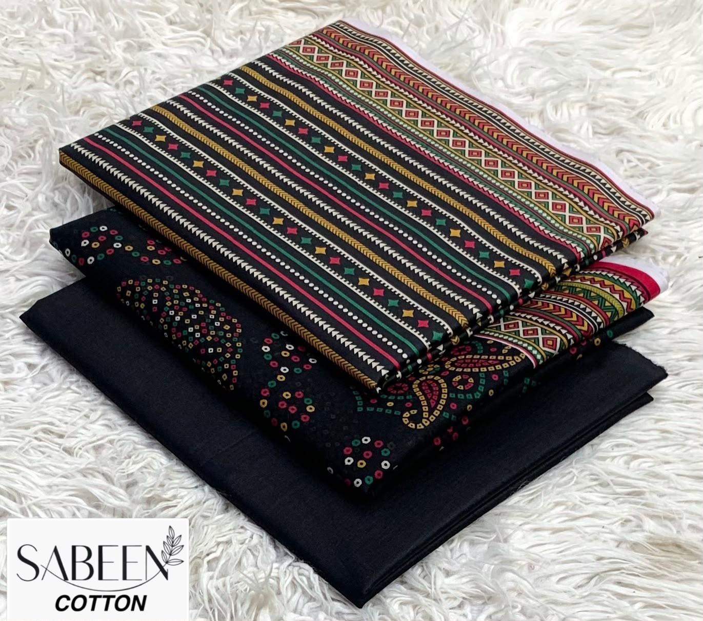 SABEEN COTTON ORIGINAL 3PC - BLACK STRIPE