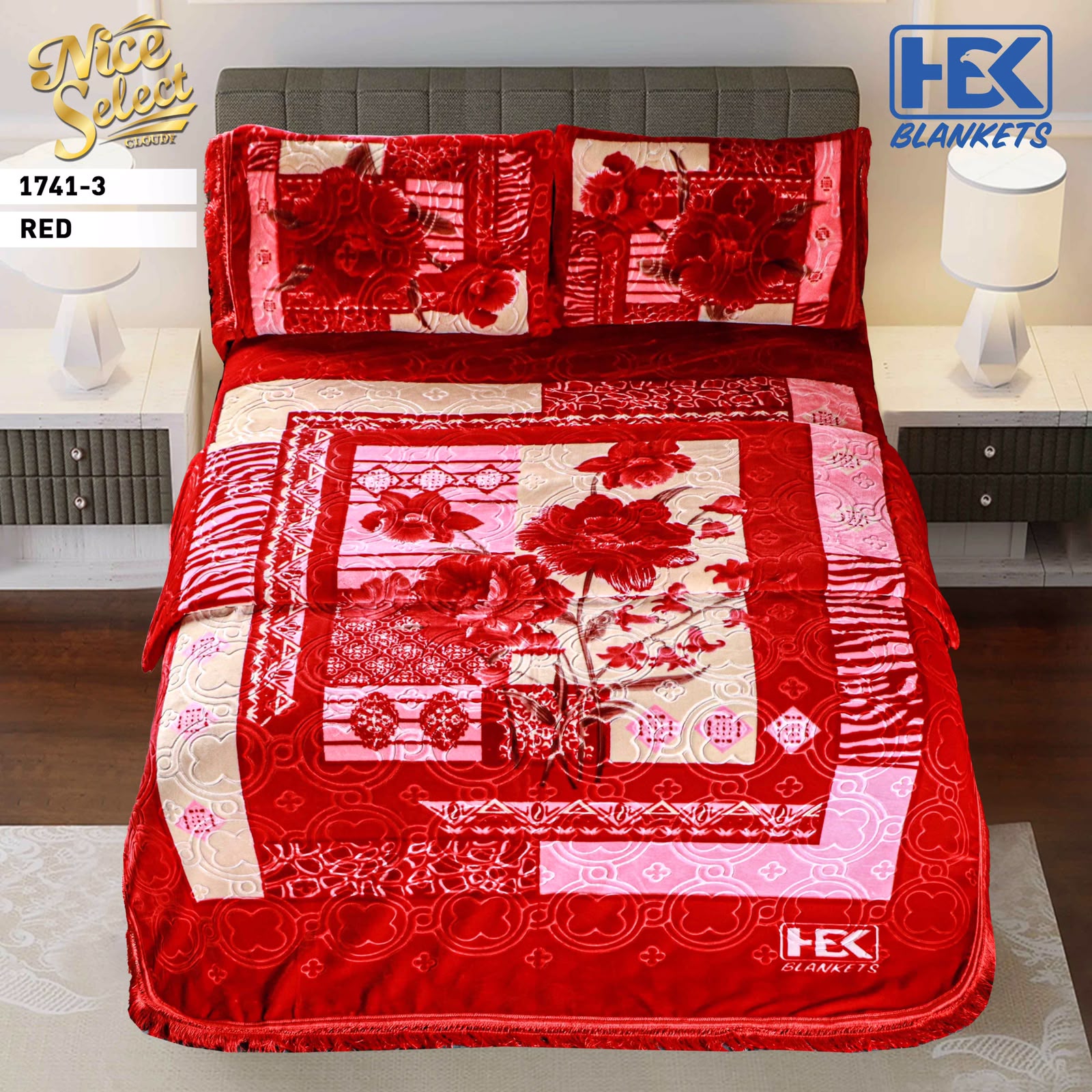 4PCS KAMBAL BLANKET SET - RED PINK