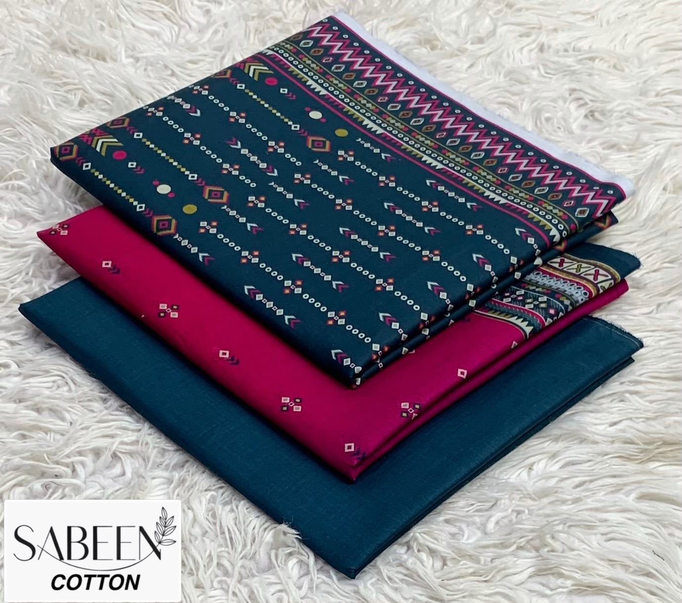 SABEEN COTTON ORIGINAL 3PC - TEAL PINK