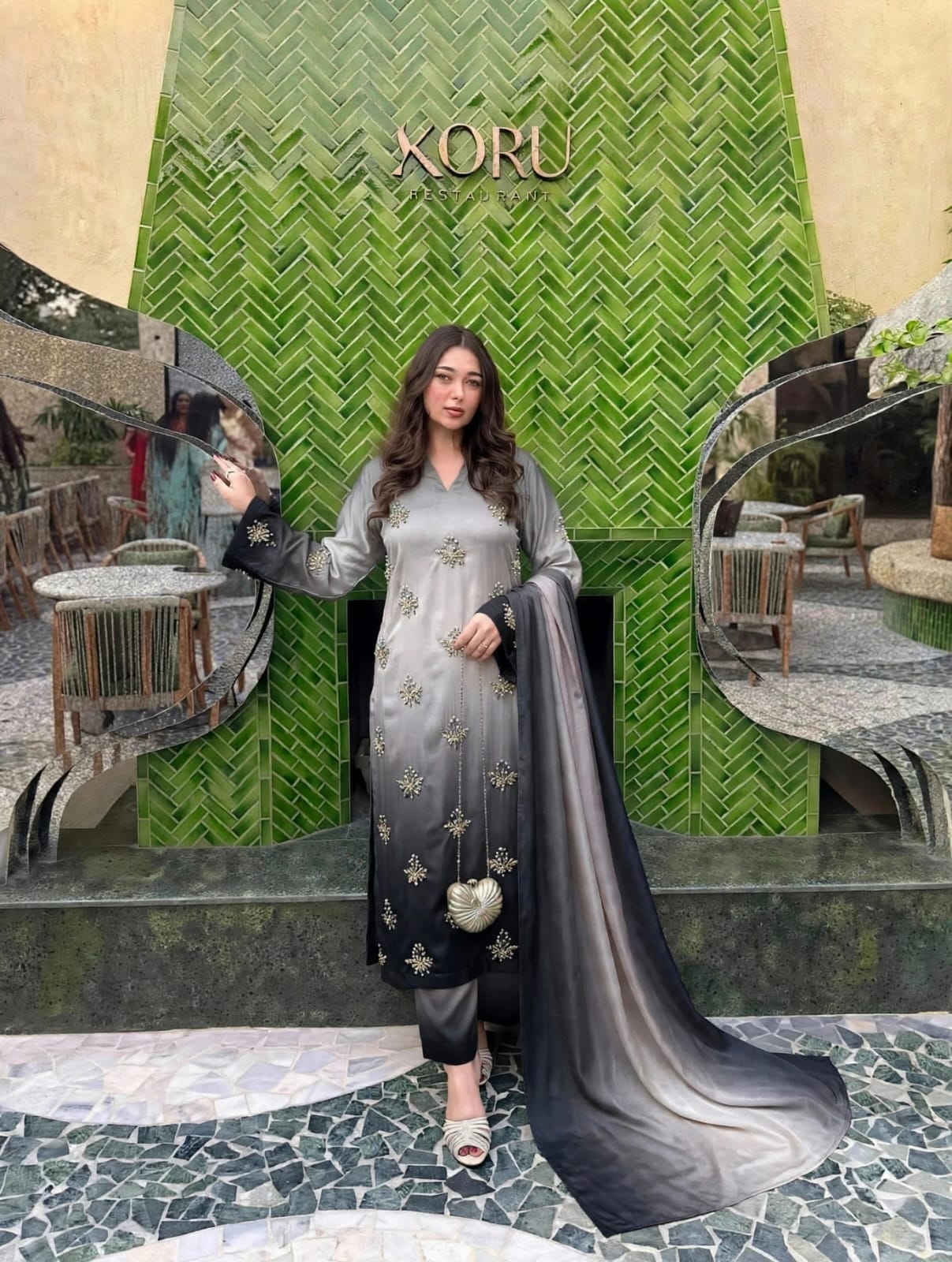 Charmoush Silk Adda Work Tye and Dye 3pc - Design 01