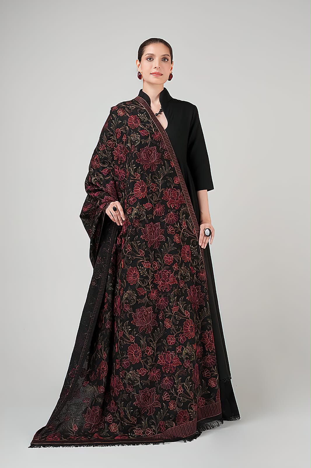 BAREEZE 6202 PLAIN DHANAK WITH KASHMIRI SHAWL - BLACK